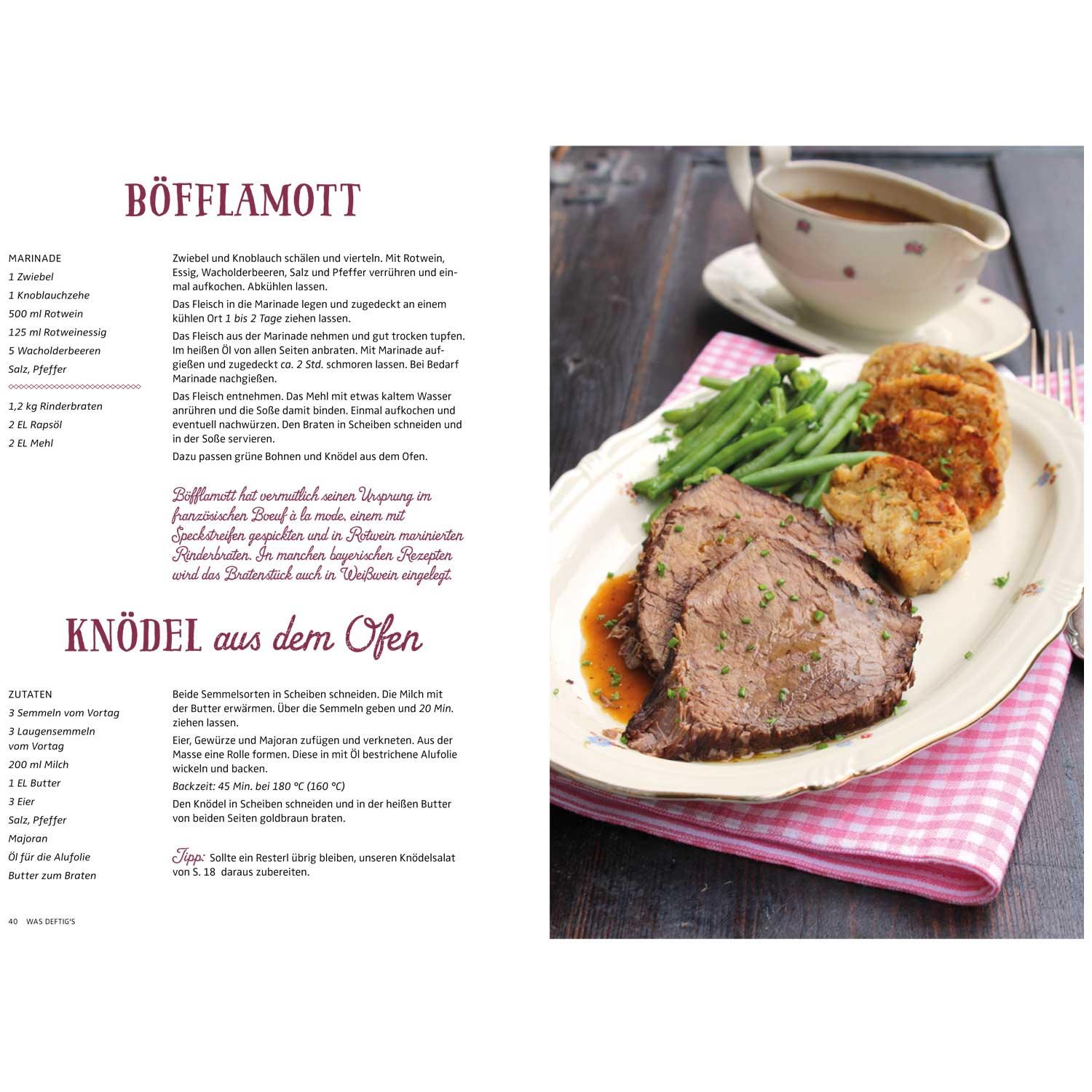 Kochbuch mit bayerischen Rezeptideen, farbig gestaltetem Cover und traditionellen Speisenmotiven, ca. 16 × 24 cm.