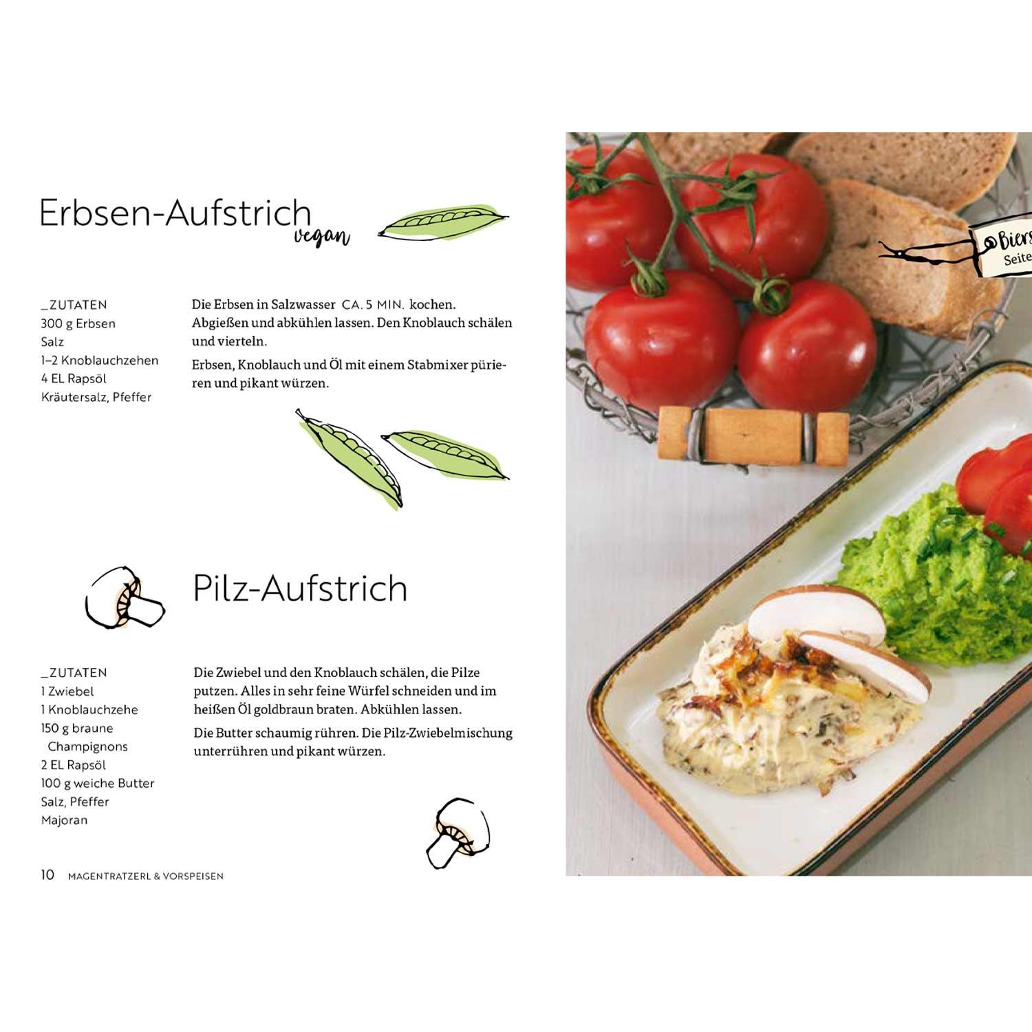 Bayerisch Veggie: Köstlicher Pilz- und Erbsenaufstrich auf einem Teller mit frischen Tomaten und Brot.