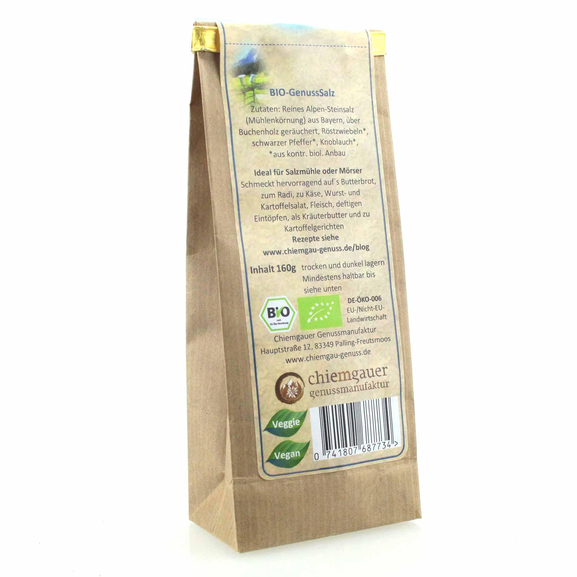 Grober, bio-veganer Kräutermix in Grüntönen mit sichtbaren Gewürzstücken, handgemacht im Chiemgau, 160 g.