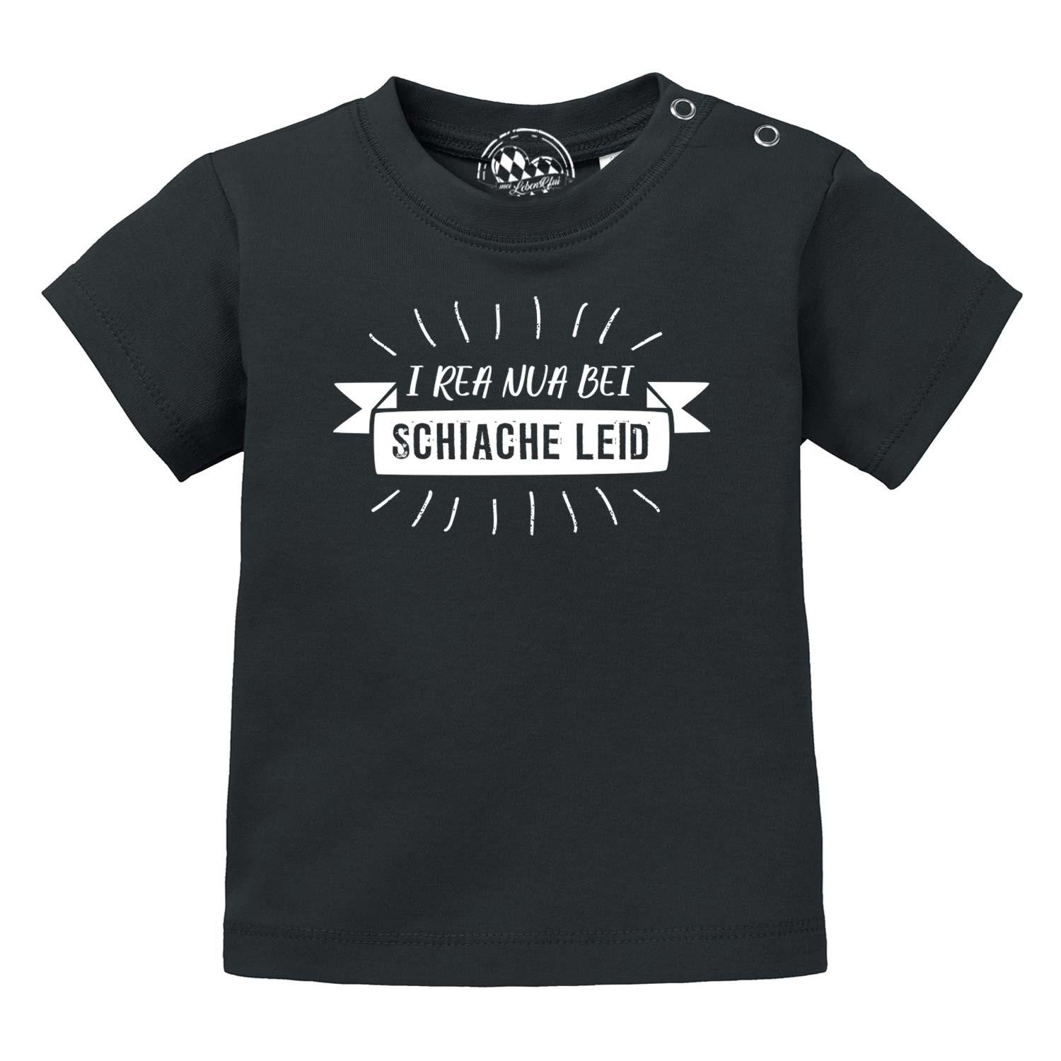 Schwarzes Baby T-Shirt "I rea nua..." mit weißem, bayerischem Spruch-Aufdruck.