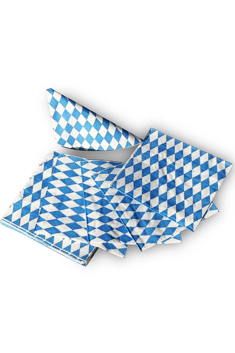 Papier-Servietten mit blau-weißem Rautenmuster im traditionellen bayerischen Design, quadratische Form.