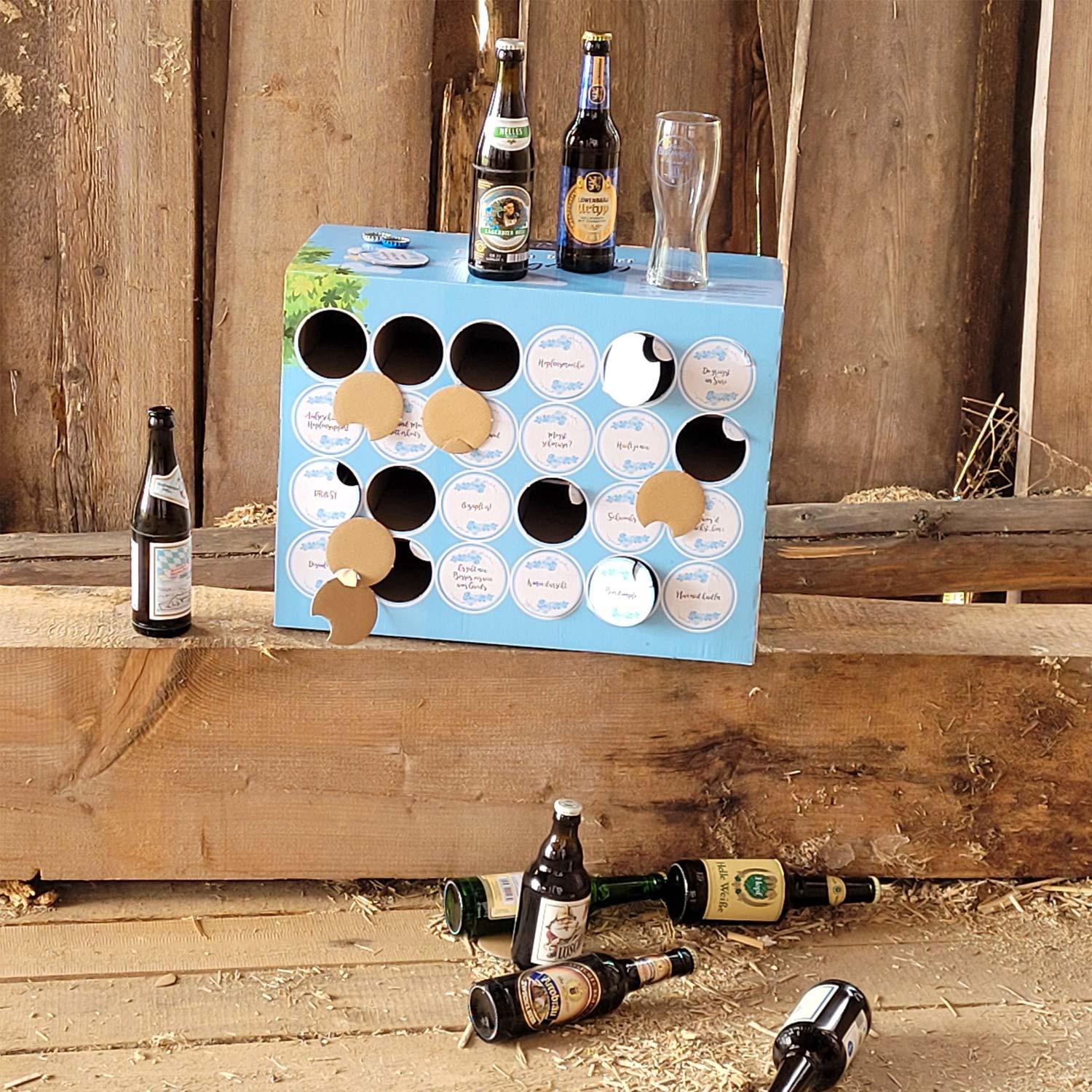 Bier-Box mit 23 regionalen bayerischen Bieren à 0,33l und Glas mit sichtbarem Aufdruck „Bratzn weg“