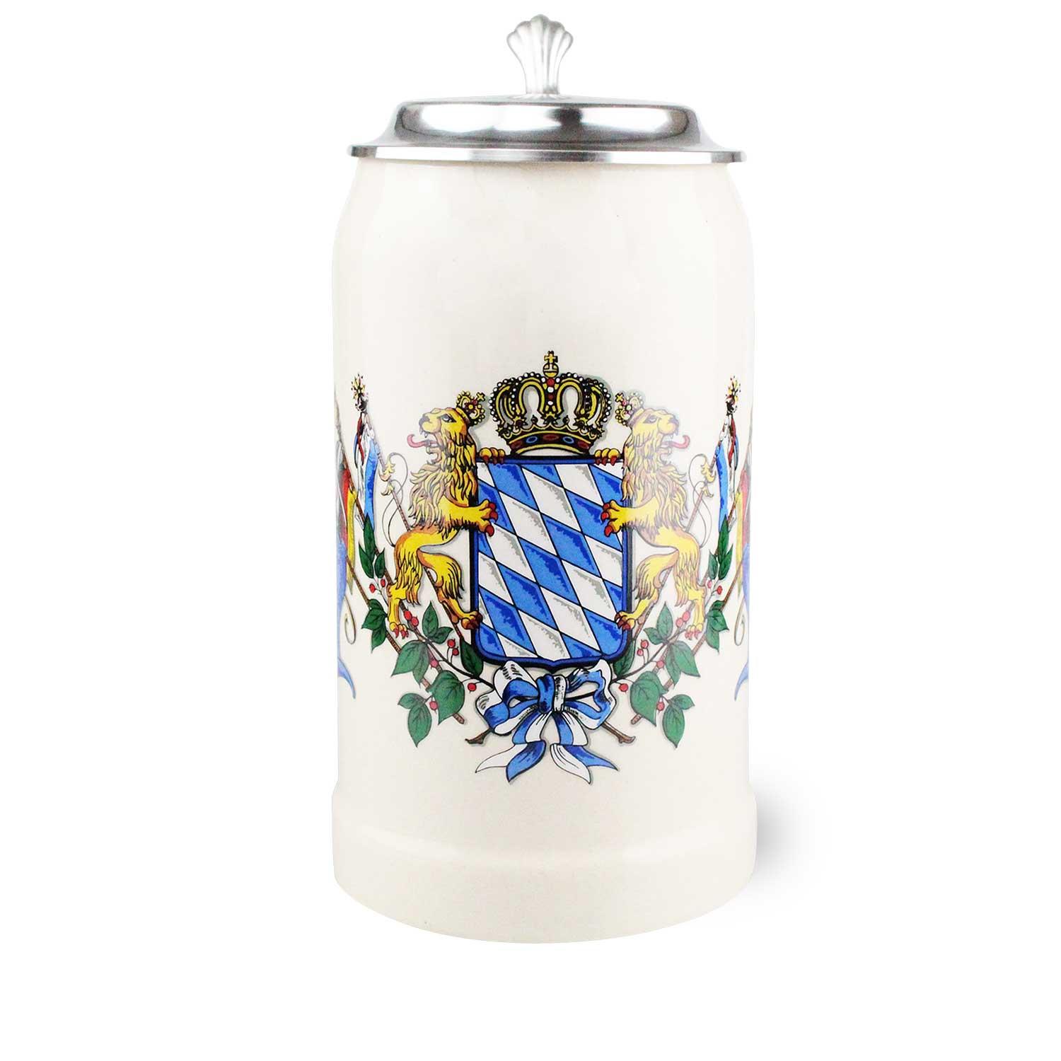 Bierkrug Bayern mit Zinndeckel - bavariashop - mei LebensGfui