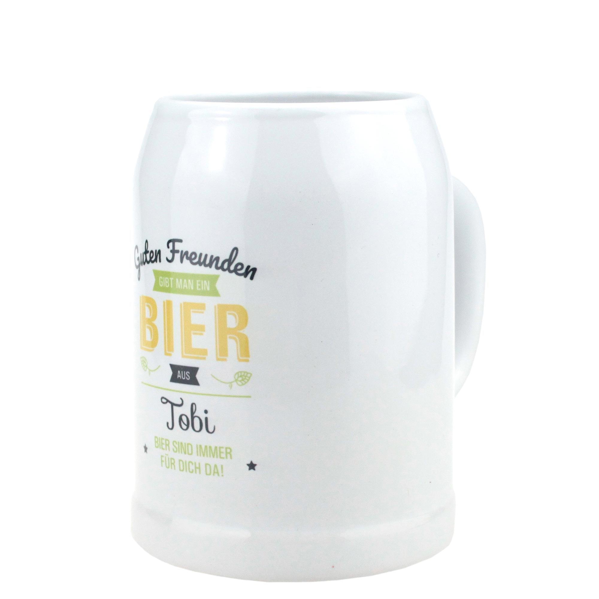 Personalisierter Bierkrug aus Glas mit Henkel, Gravur „Immer für dich da“ und individuell wählbarem Namen, 0,5 l.