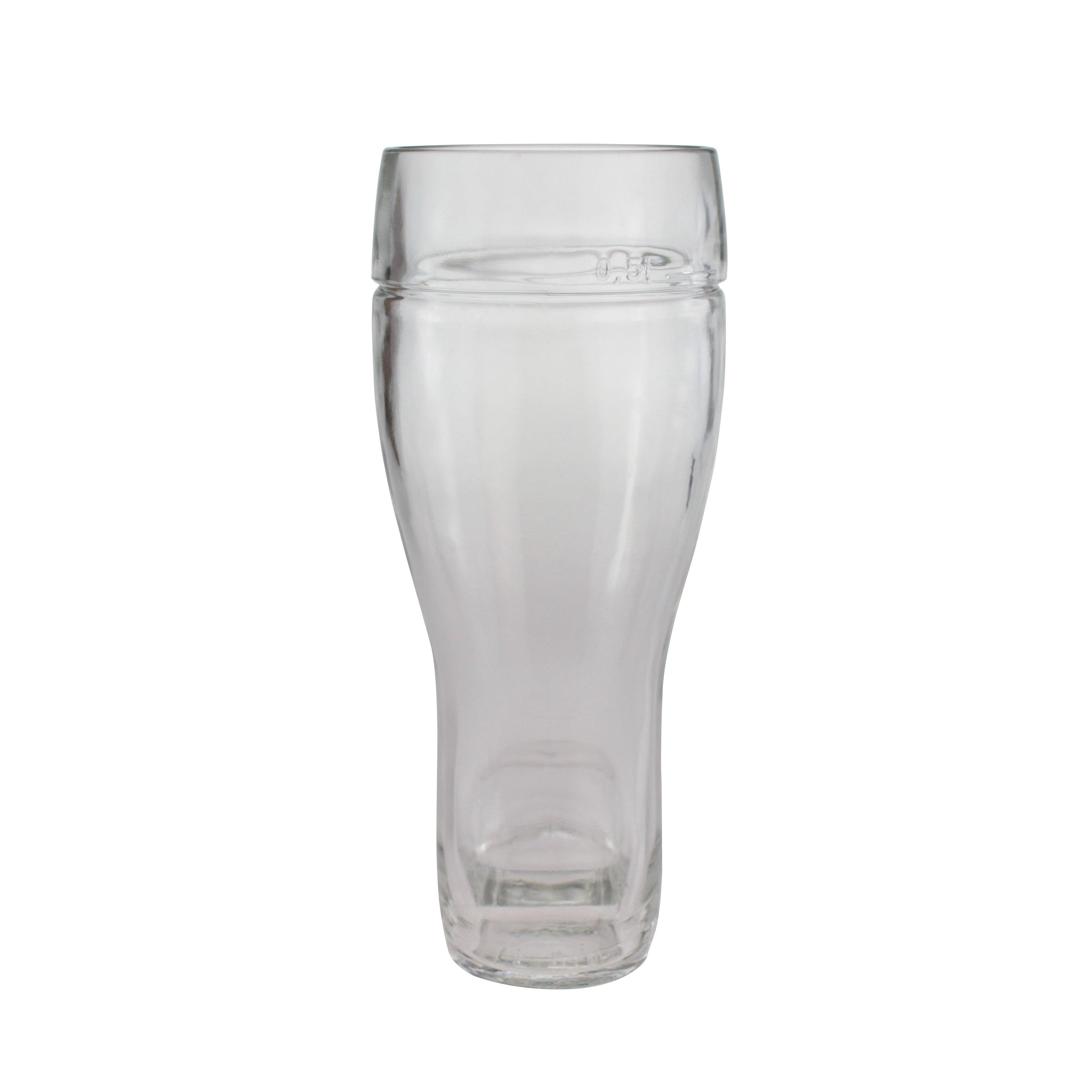 Transparenter Bierstiefel aus Glas mit eingraviertem Logo-Schriftzug und individueller Personalisierung, 0,5 L.