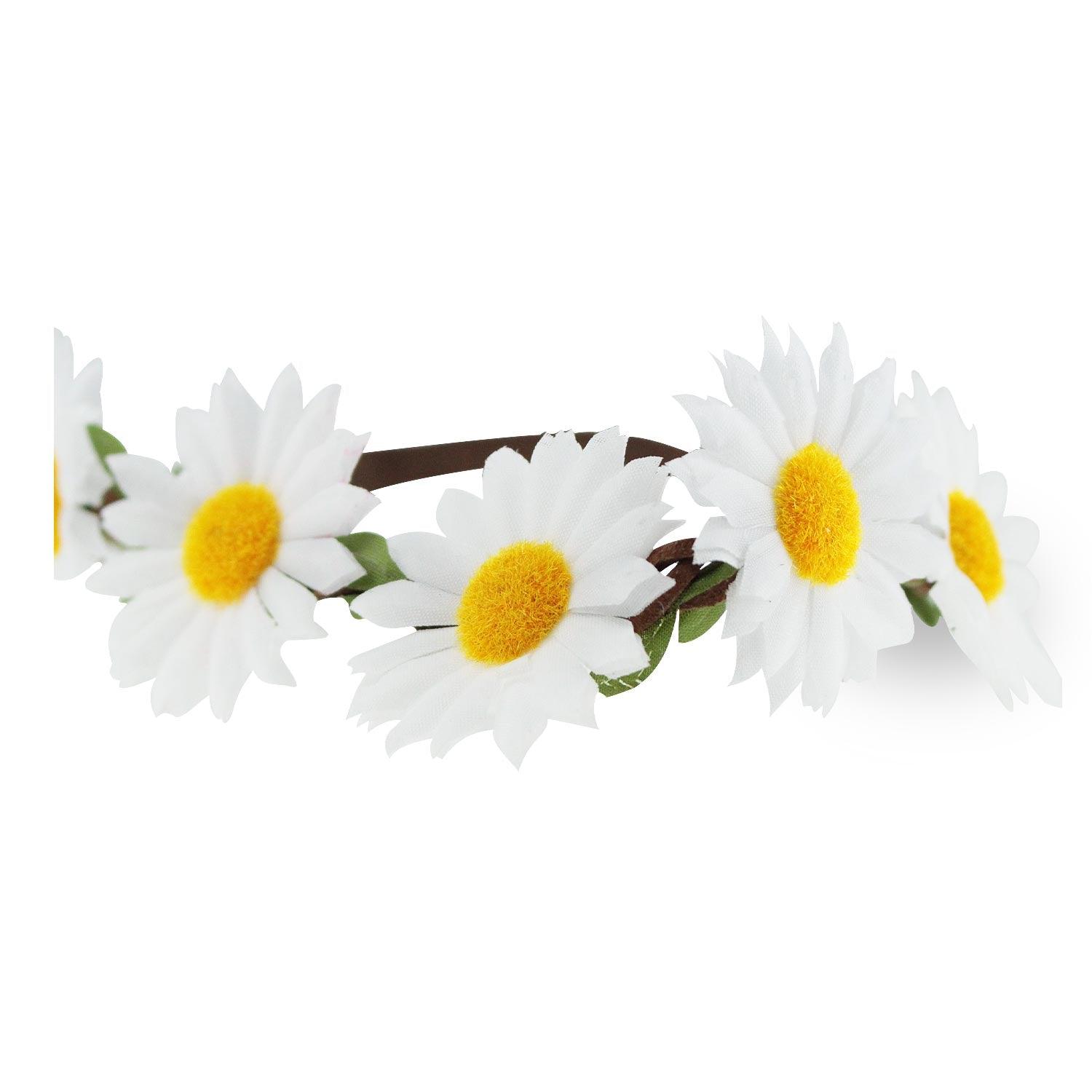 Blumen-Haarkranz mit weißen Margeriten-Blüten im geflochtenen Lederband, elastisch, Einheitsgröße.