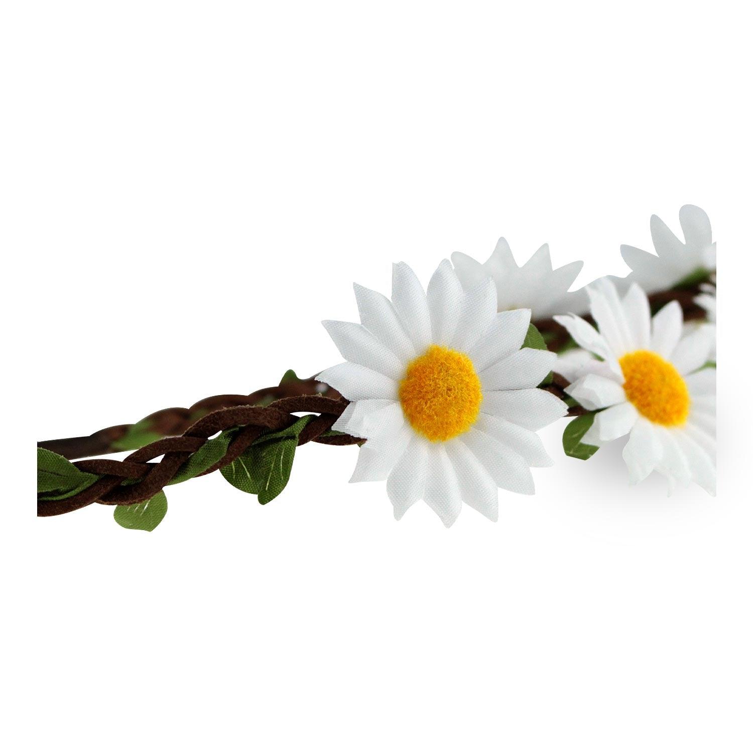 Blumen-Haarkranz mit weißen Margeriten in braunem Ledergeflecht, elastisches Gummiband, Einheitsgröße.