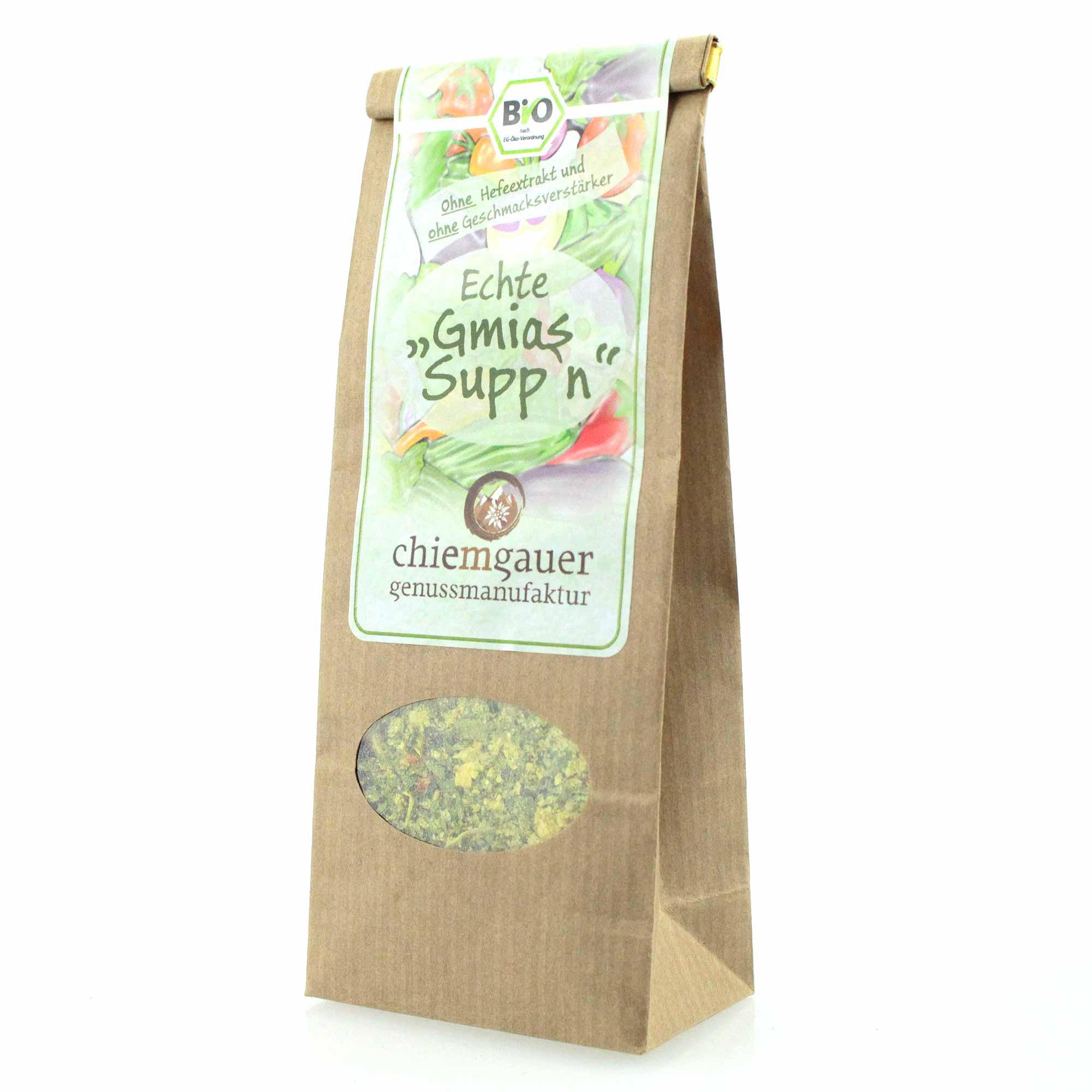 Getrocknete bayerische Gemüsesuppe mit groben Bio-Zutaten, naturbelassen und ohne Geschmacksverstärker, 100 g.