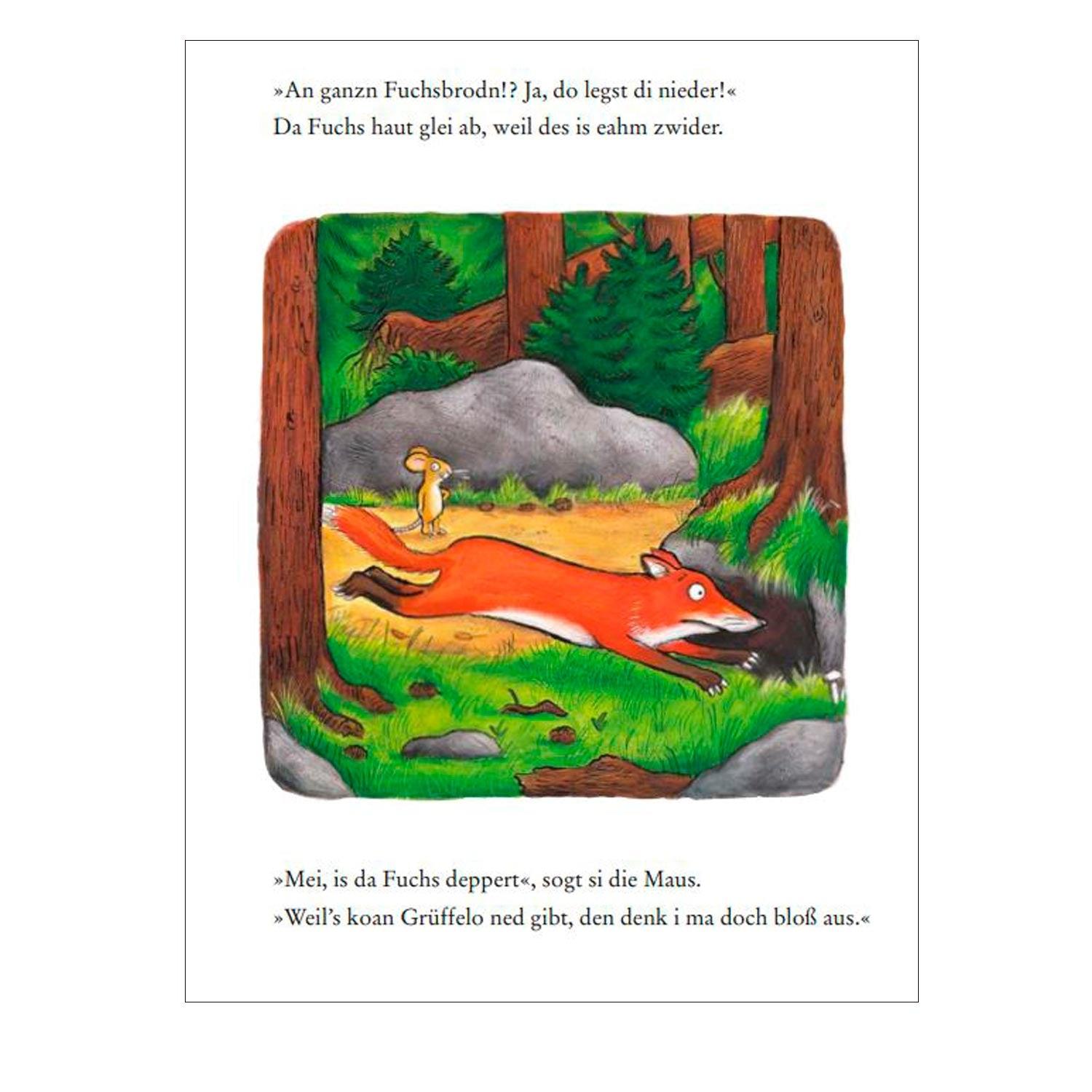 Kinderbuch „Da Grüffelo“ in bayerischer Sprache mit farbigem Cover und Illustrationen, ca. 15 x 19 cm.