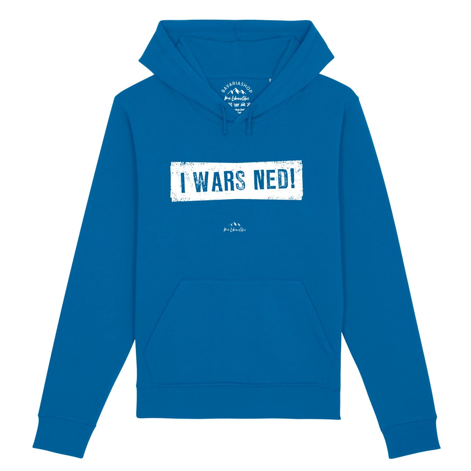 Damen Hoodie mit Frontprint "I wars ned!", Kapuze und Kordelzug, aus Bio-Baumwolle und recyceltem Polyester.