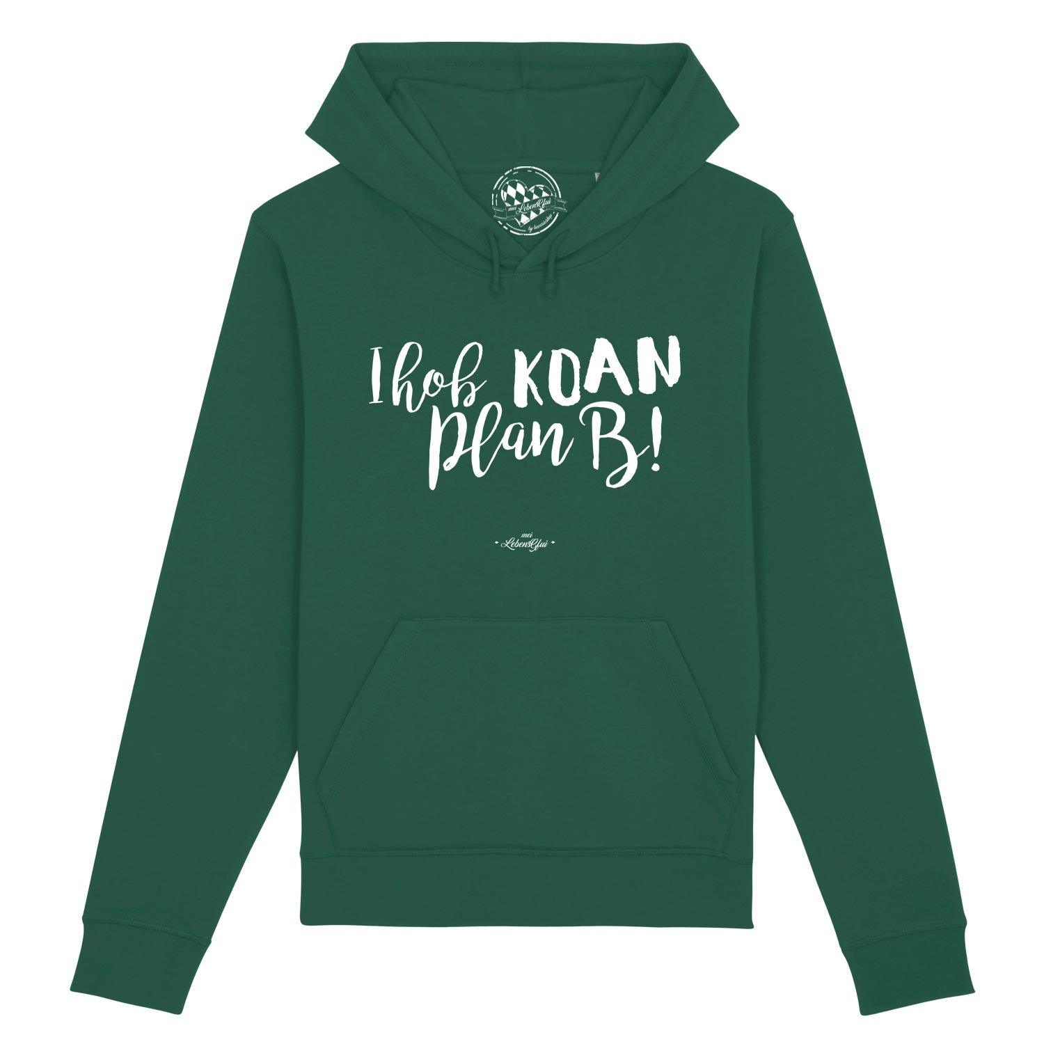 Damen Hoodie mit Kapuze und Frontprint „Koan Plan B“, aus Bio-Baumwolle und recyceltem Polyester.