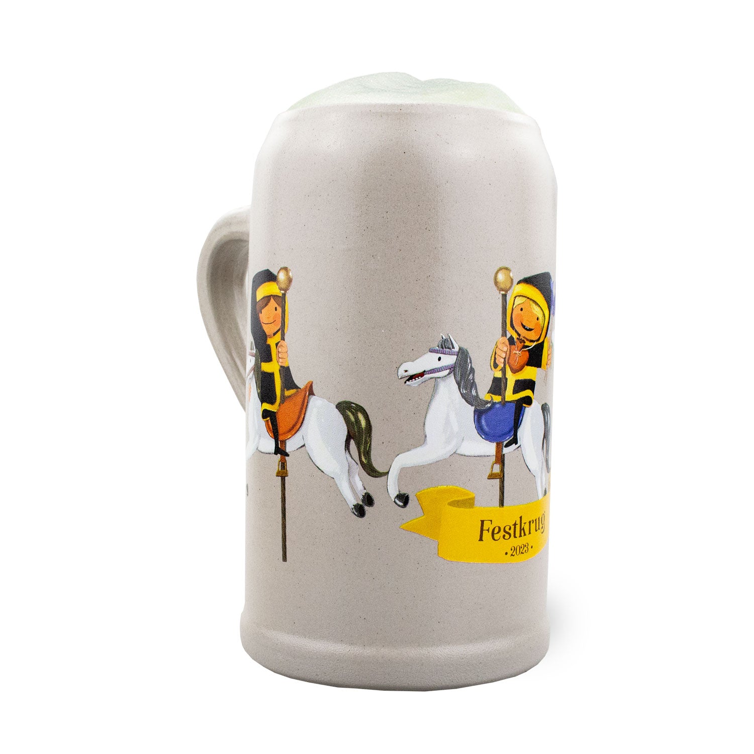 Limitierter Sammlerkrug 2023 aus Steingut mit Henkel, farbigem Relief-Motiv und geprägter Jahreszahl; 1 Liter.