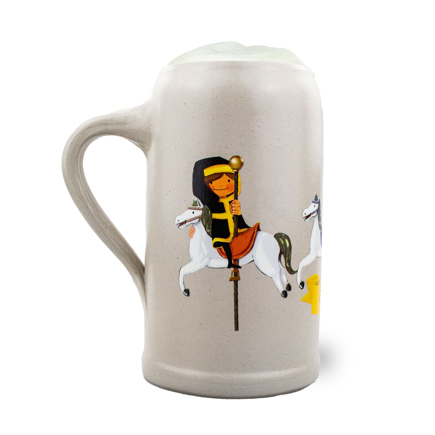 Limitierter Steingutkrug mit Zinndeckel, Jahreszahl 2023 und farbigem Motiv, von Hand gefertigt, 1 Liter.