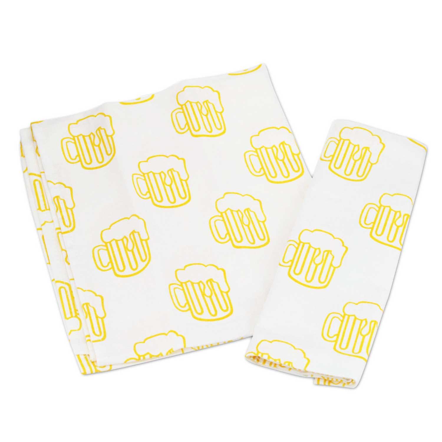 Geschirrtuch mit bayerischem Maßkrug-Motiv, kariertem Muster und Schriftzug, aus Baumwolle, 77 × 47 cm.