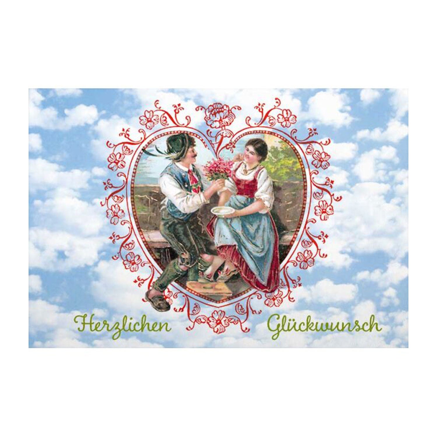 Glückwunschkarte mit floralem Motiv, glitzerveredelter Schrift „Herzlichen Glückwunsch“, inkl. weißem Kuvert, 12 × 17,5 cm.