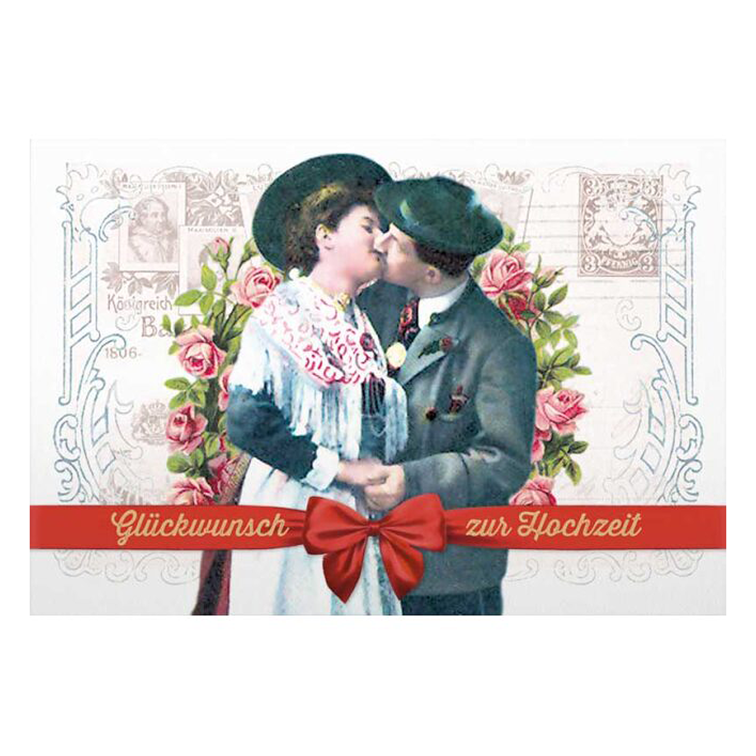 Glückwunschkarte zur Hochzeit mit Schleifenmotiv, Glitter-Veredelung und weißem Kuvert, 12 x 17,5 cm.