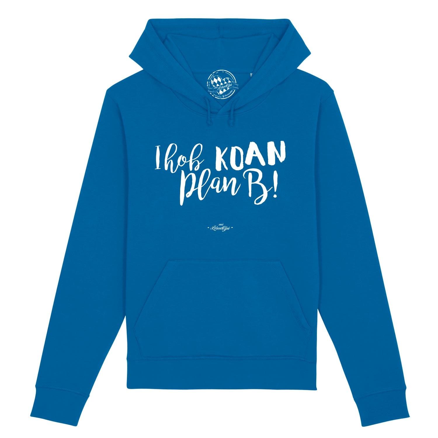 Herren Hoodie mit Kapuze, Frontdruck "Koan Plan B", Kängurutasche, Bio-Baumwollmix, lässiger Schnitt.