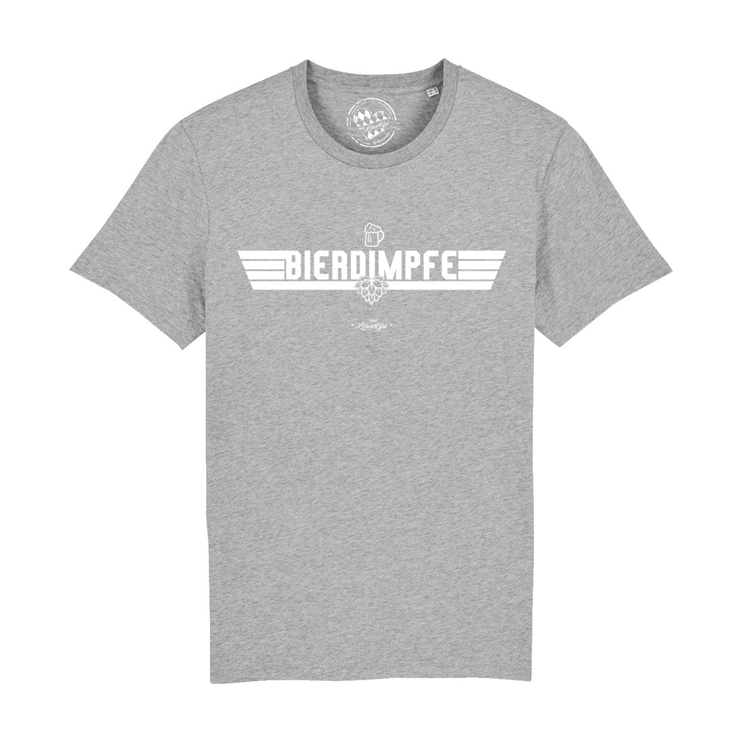 Schwarzes Herren-T-Shirt mit weißem „Bierdimpfe“-Schriftzug, Rundhalsausschnitt, 100 % Bio-Baumwolle.