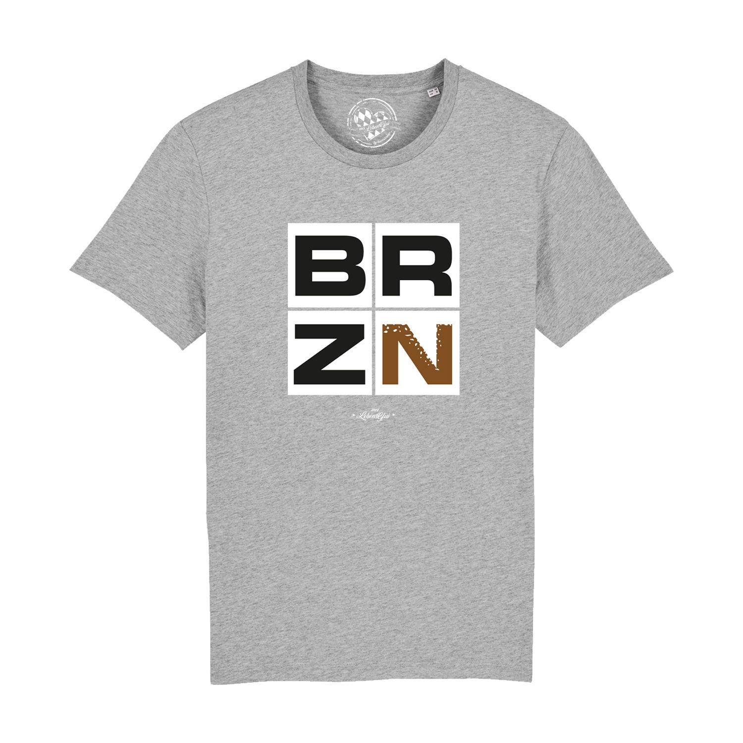 Schwarzes Herren T-Shirt mit weißem BRZN-Schriftzug auf der Brust, gerader Schnitt, aus 100 % Bio-Baumwolle.