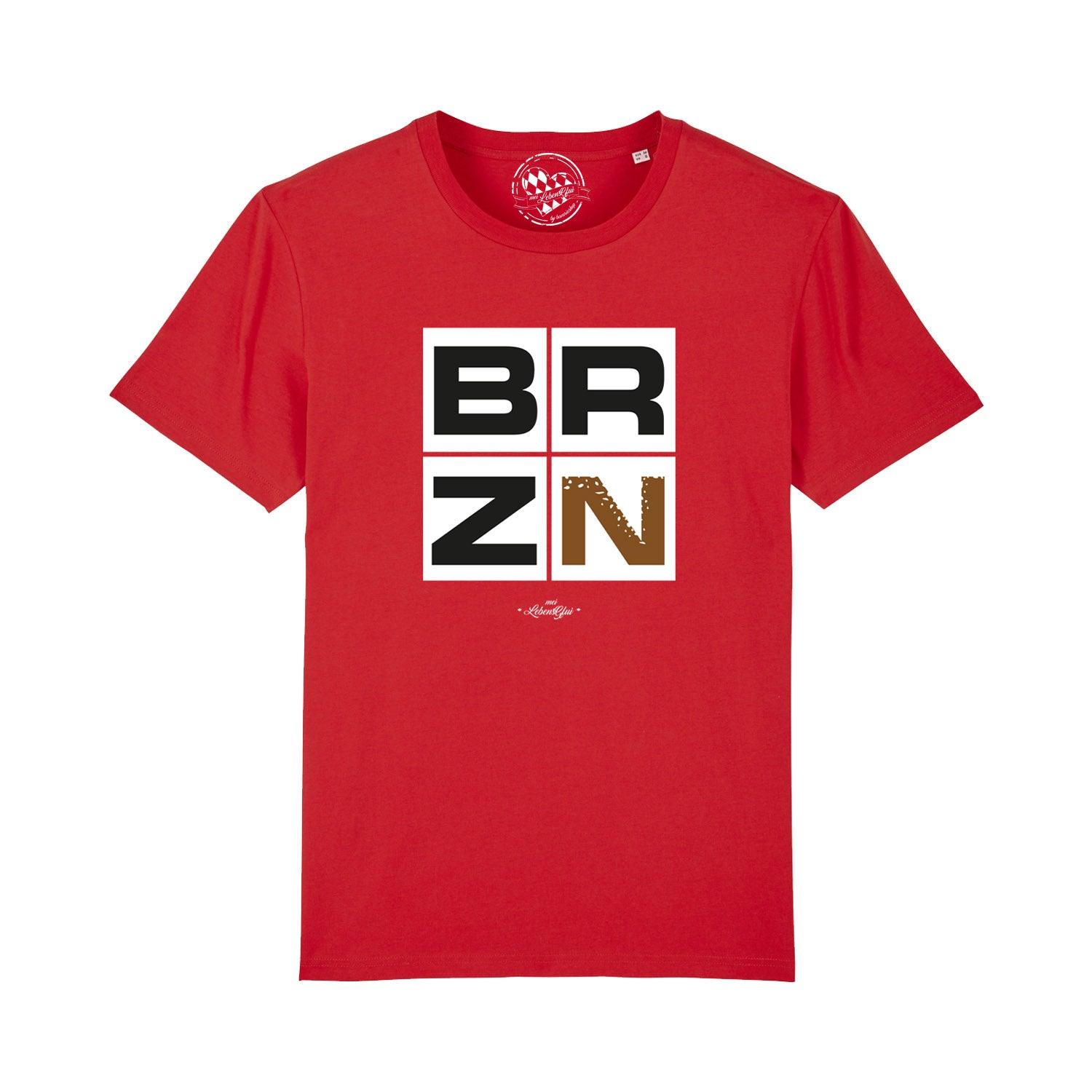 Schwarzes Herren-T-Shirt mit weißem BRZN-Schriftzug, Rundhalsausschnitt, 100 % Bio-Baumwolle, modern geschnitten.