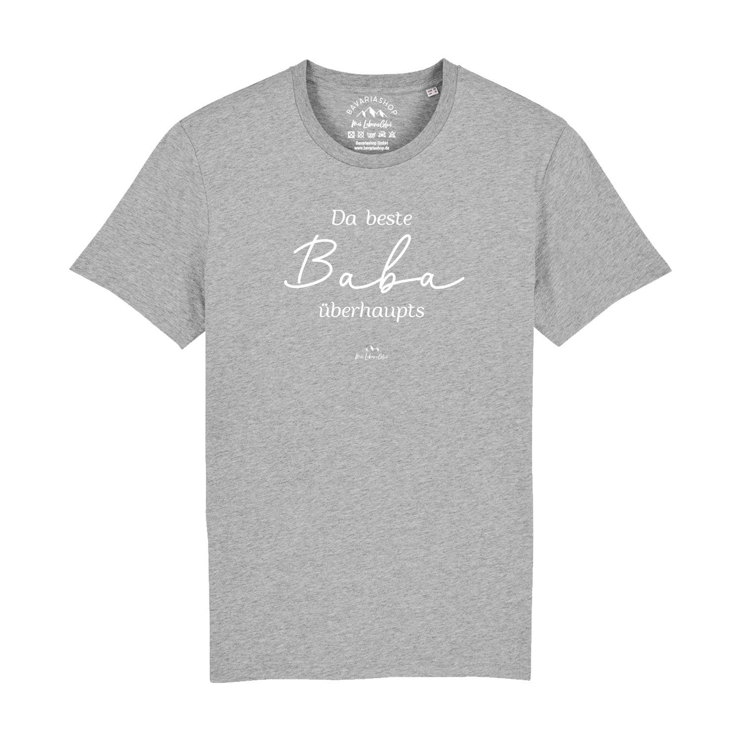 Herren T-Shirt mit bayerischem Schriftzug „Da beste Baba übahaupts“, aus Bio-Baumwolle, digital bedruckt.