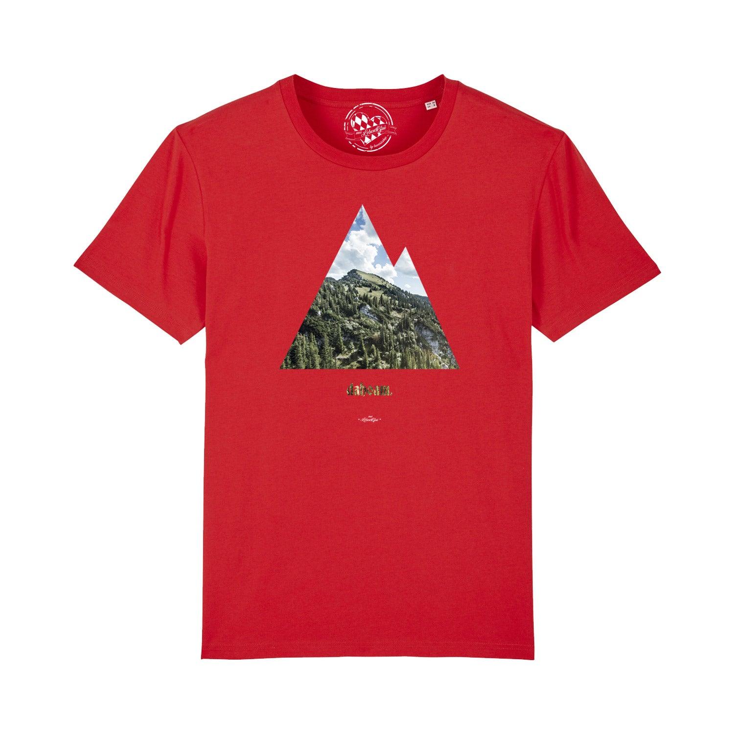 Schwarzes Herren-T-Shirt mit weißem "dahoam"-Schriftzug in Handschrift-Optik aus 100 % Bio-Baumwolle.