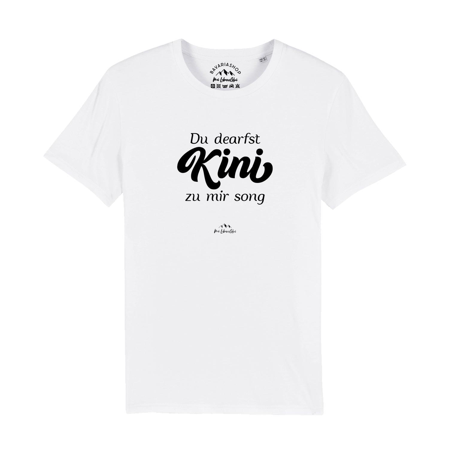 Herren T-Shirt mit Aufdruck „Du dearfst Kini zu mir sogn“, bayerisches Gwand aus 100 % Bio-Baumwolle.