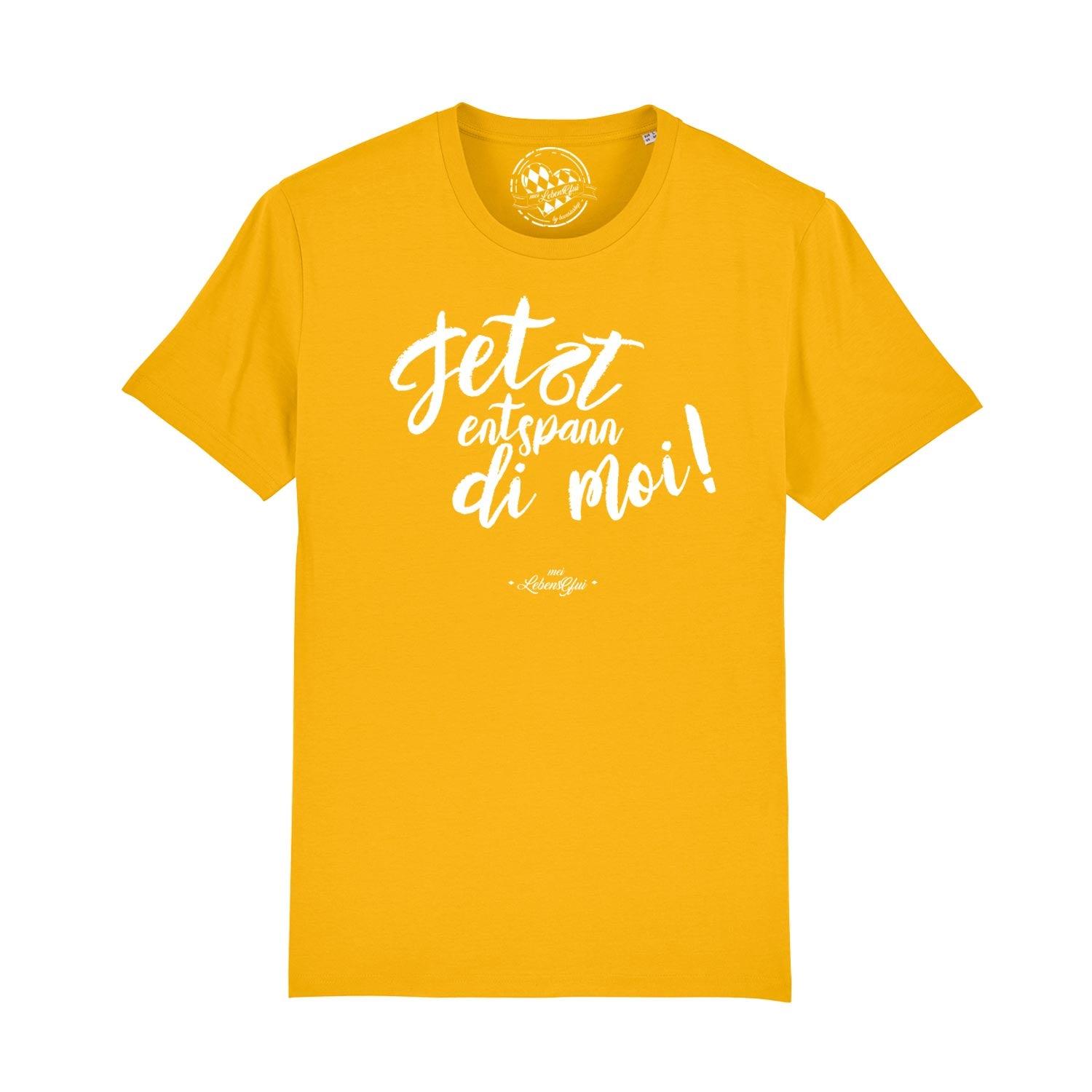 Herren T-Shirt mit bayerischem Schriftzug „Entspann di moi...“, aus 100 % Bio-Baumwolle, hochwertiger Digitaldruck