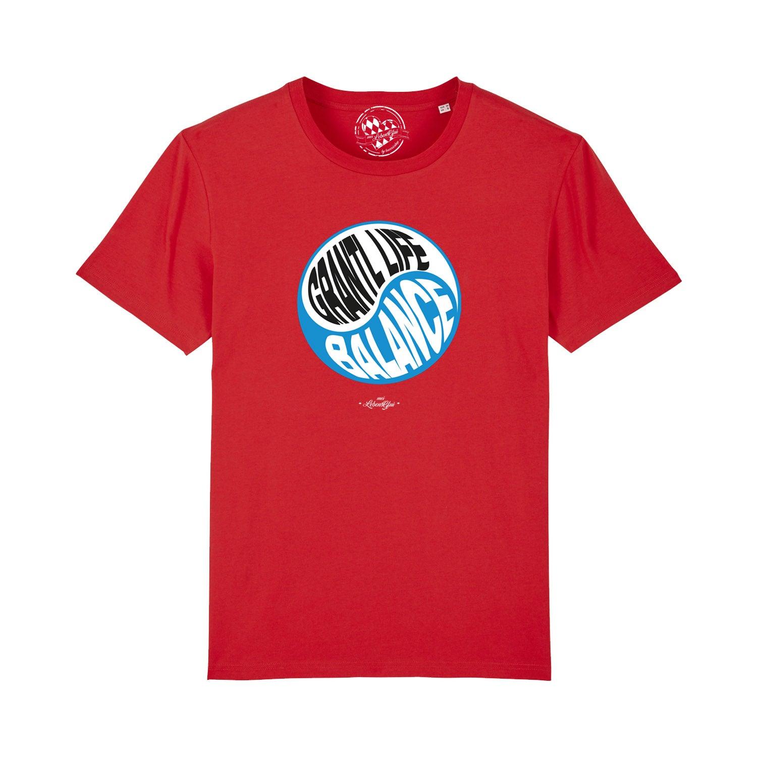 Schwarzes Herren-T-Shirt mit weißem Frontdruck „Grantl life balance“ aus 100 % Bio-Baumwolle, klassischer Schnitt.
