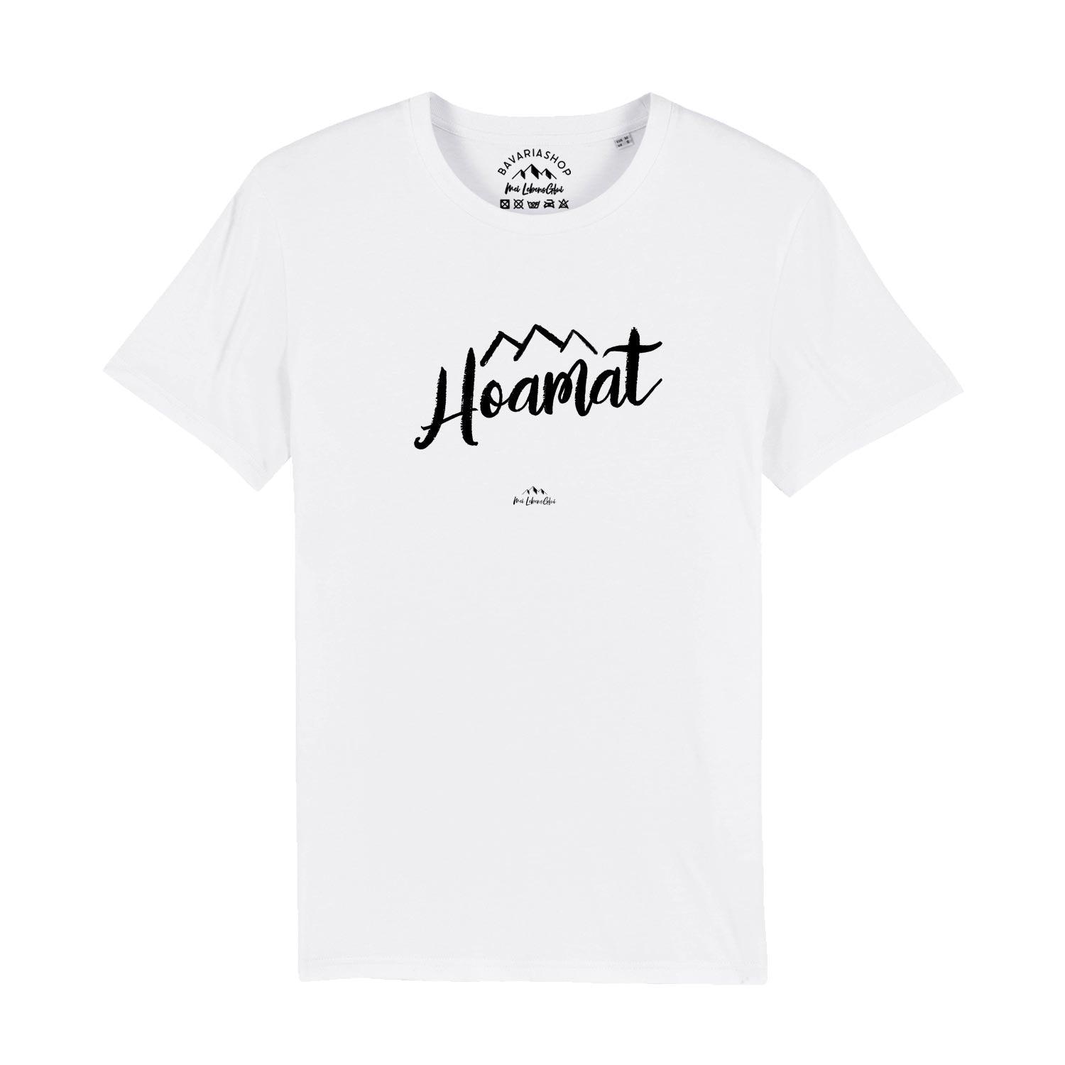 Herren T-Shirt mit "Hoamat" Schriftzug in bayerischer Mundart, Rundhals, 100 % Bio-Baumwolle, Digitaldruck.