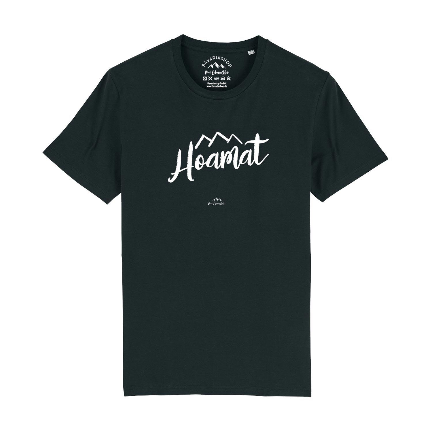 Herren T-Shirt mit „Hoamat“-Schriftzug auf der Brust, aus Bio-Baumwolle mit digitalem Frontdruck.