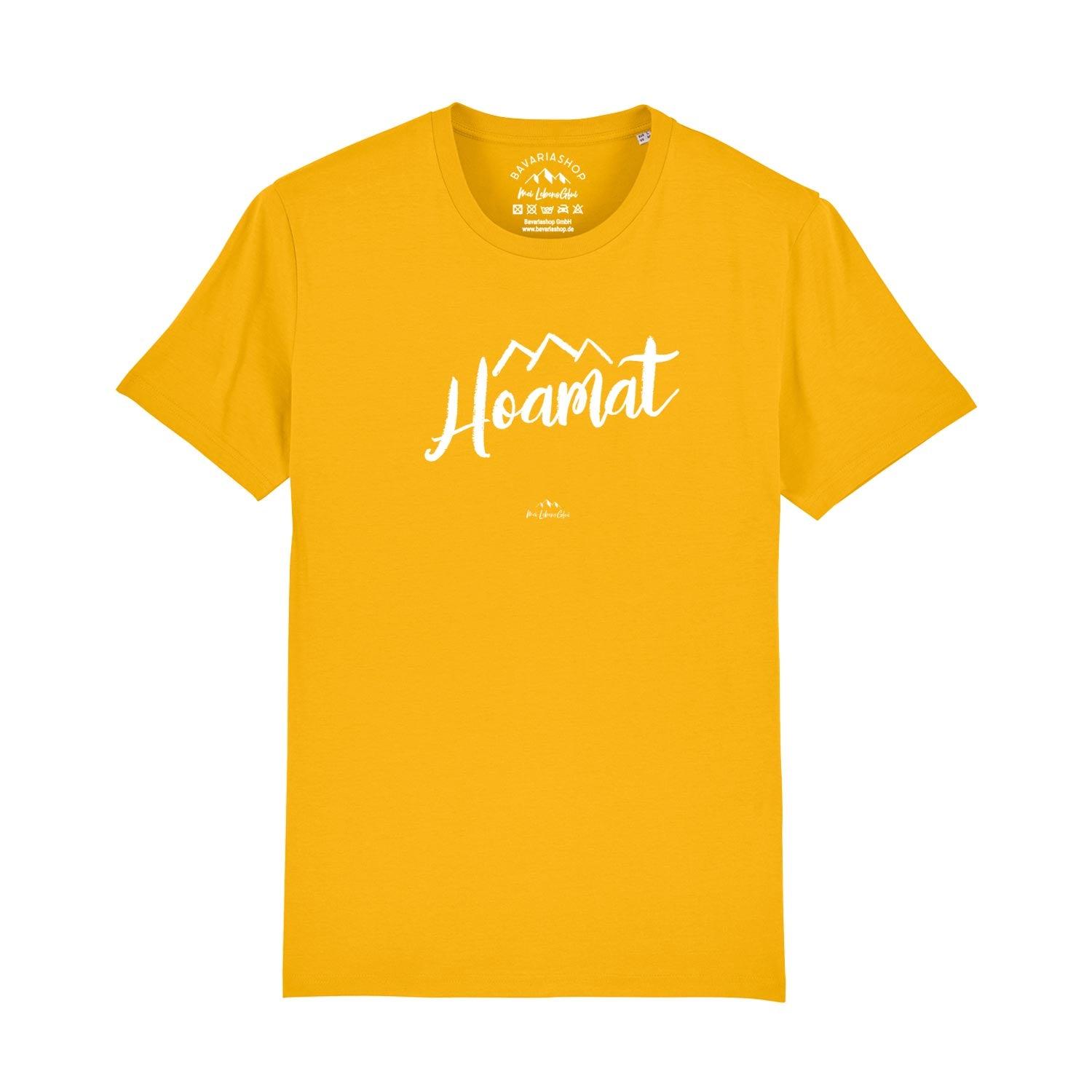 Herren T-Shirt mit bayerischem Schriftzug "Hoamat", Rundhalsausschnitt, aus 100 % Bio-Baumwolle, digital bedruckt.
