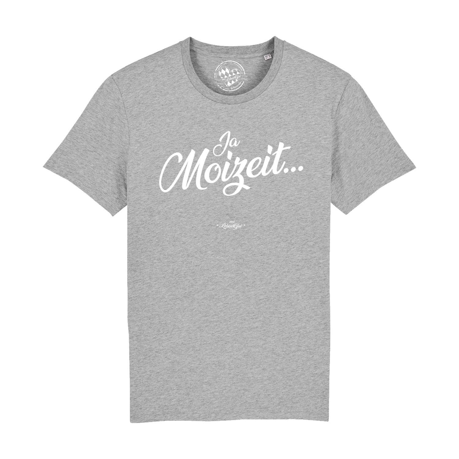 Herren T-Shirt in Dunkelblau mit weißem Schriftzug „Ja Moizeit“, Rundhals, aus 100 % Bio-Baumwolle.