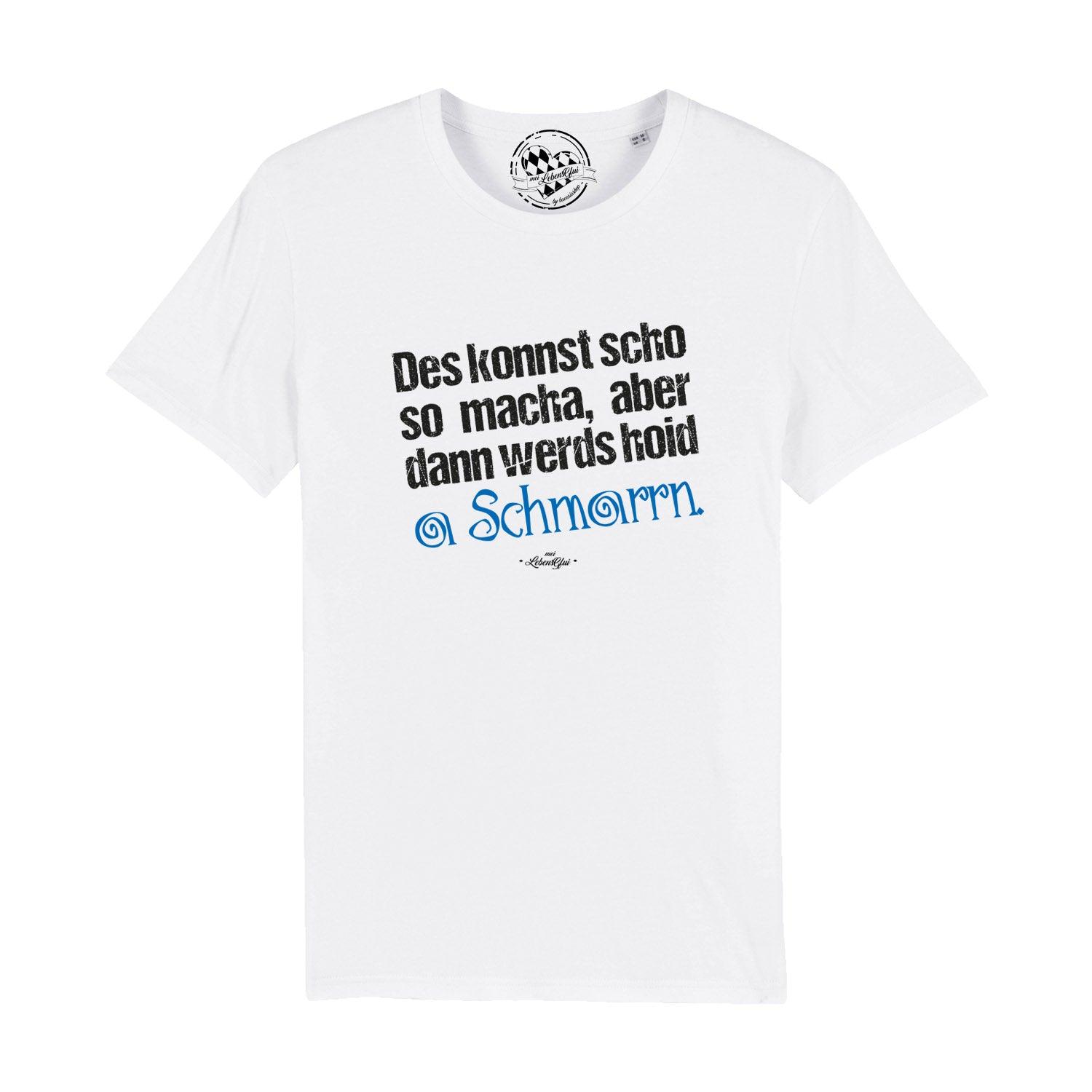 Herren T-Shirt in Schwarz mit weißem Frontprint „Konnst scho so macha“, kurzarm, aus 100 % Bio-Baumwolle.