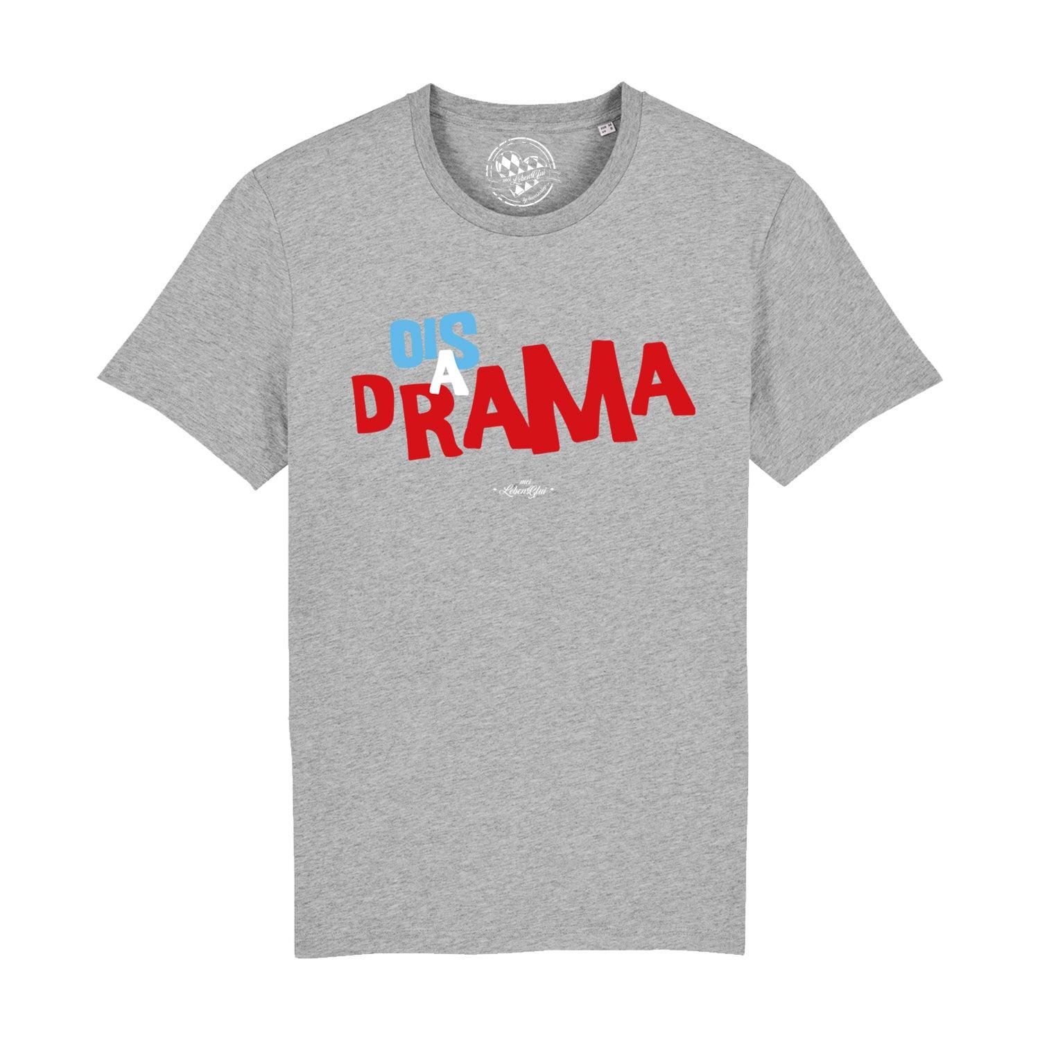 Schwarzes Herren-T-Shirt mit weißem Front-Print „Ois a Drama“, gerade Passform, aus 100 % Bio-Baumwolle.