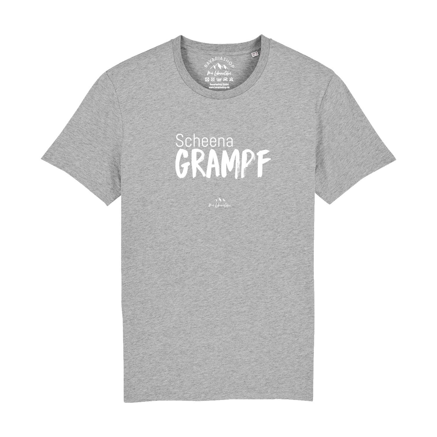 Herren T-Shirt mit Frontprint „Scheena Grampf“ in bayerischer Mundart, Rundhals, aus 100 % Bio-Baumwolle.