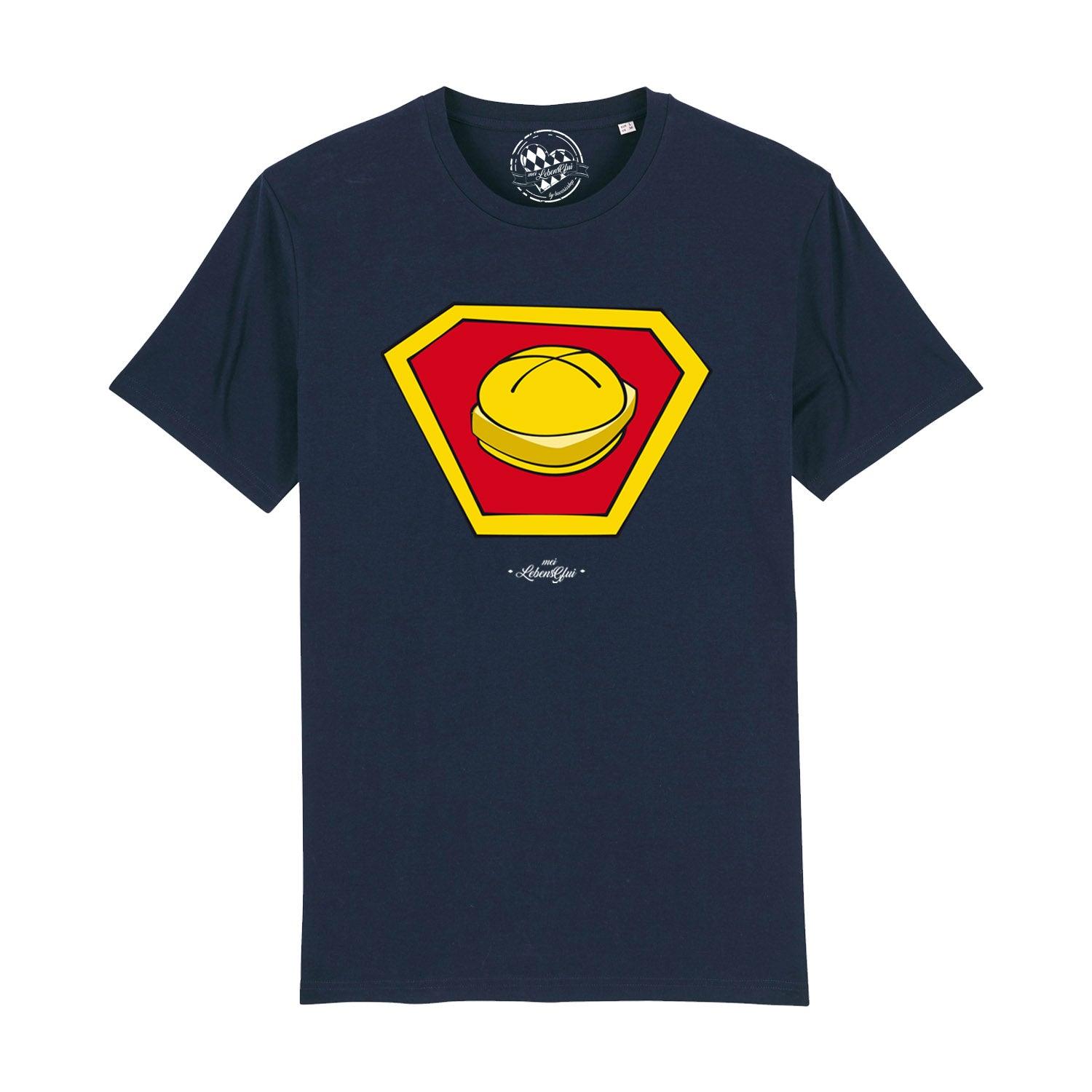 Schwarzes Herren-T-Shirt mit weißem „Super Lewakaas“-Schriftzug in Comic-Optik, Rundhalsausschnitt, Bio-Baumwolle.