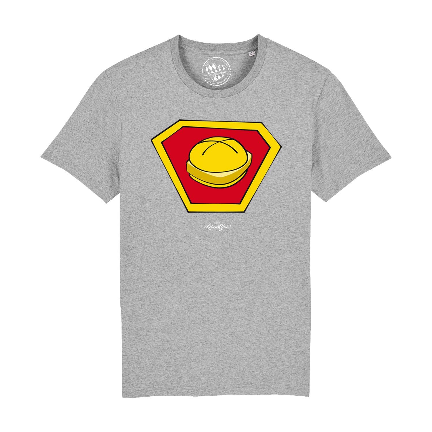 Dunkelblaues Herren-T-Shirt mit weißem Frontprint „Super Lewakaas“ in Blockschrift, aus 100 % Bio-Baumwolle.