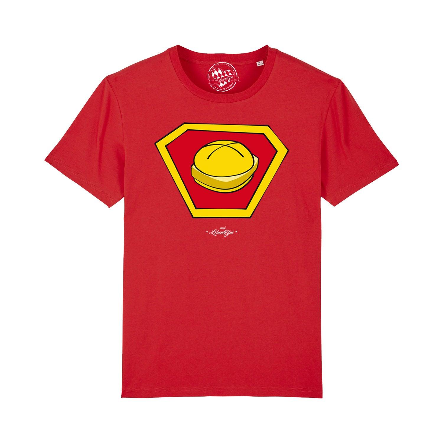 Graues Herren-T-Shirt mit weißem "Super-Lewakaas"-Schriftzug, Rundhalsausschnitt, aus 100 % Bio-Baumwolle.