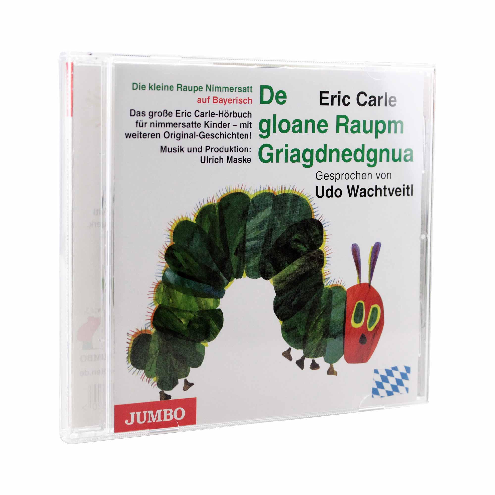 Hörspiel-CD mit bayerischer Version von „Die kleine Raupe Nimmersatt“, gesprochen von Udo Wachtveitl.