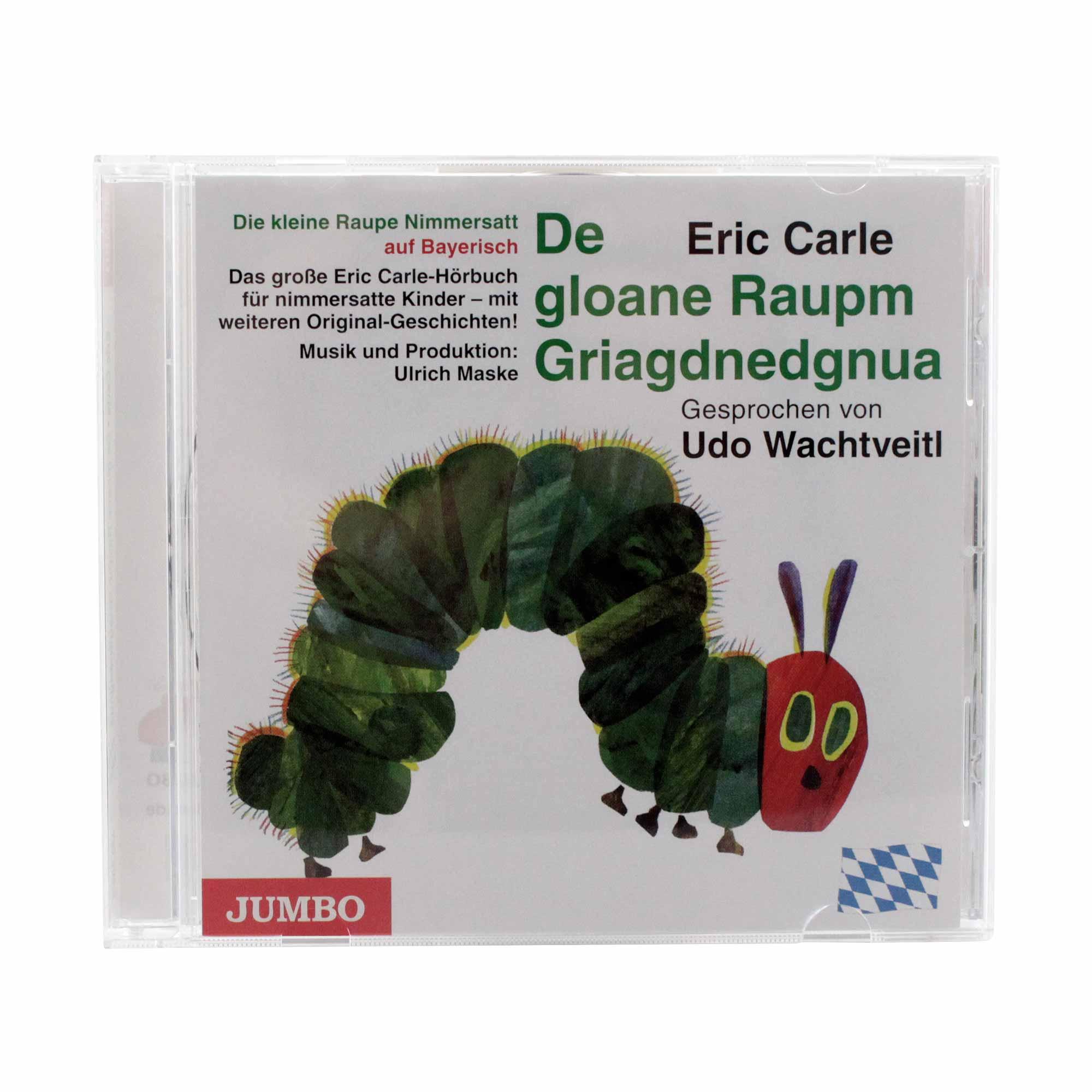 Hörspiel-CD mit bayerischer Version von „Die kleine Raupe Nimmersatt“, gesprochen von Udo Wachtveitl.