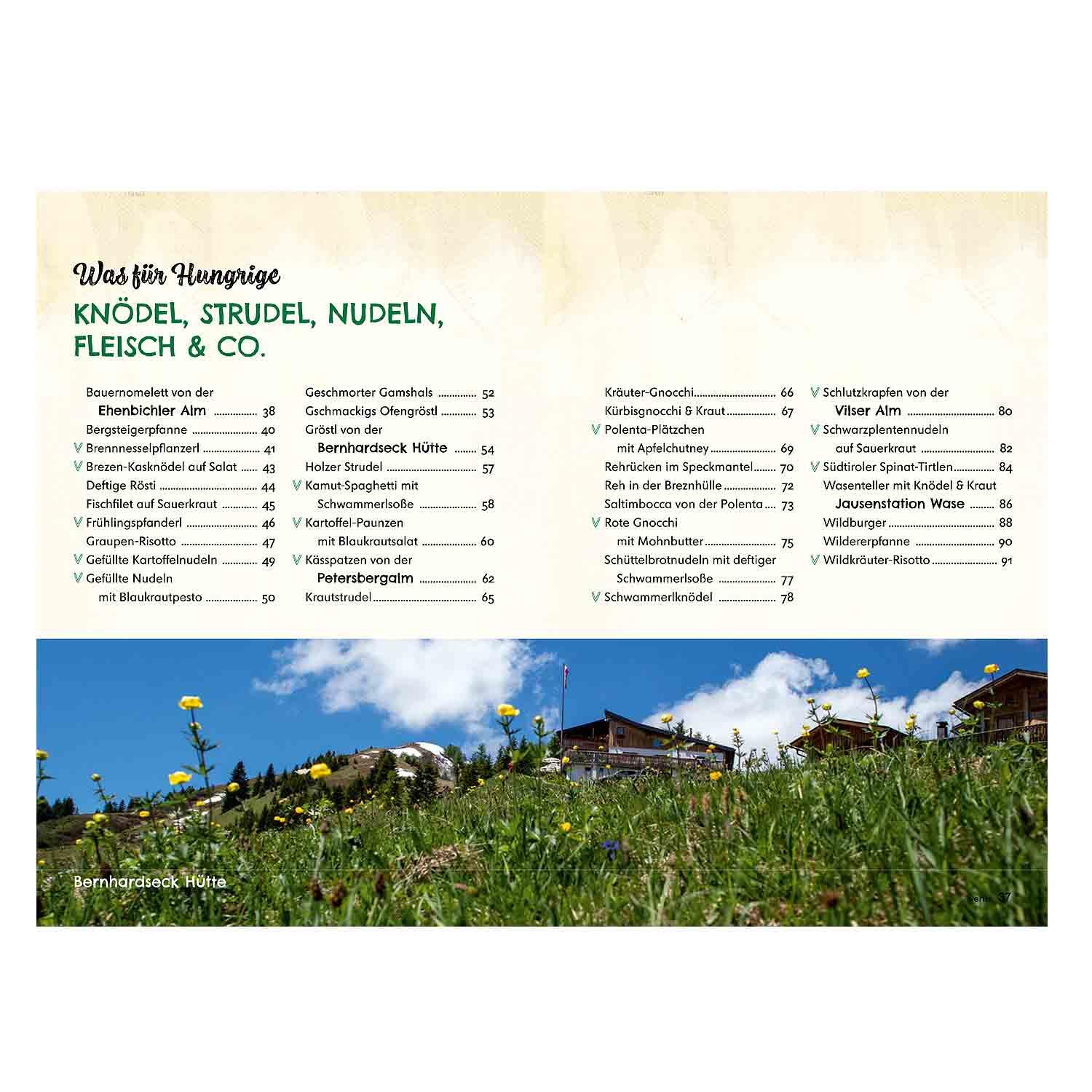 Kochbuch mit rustikalem Cover-Design und Aufschrift „Hüttenküche für Dahoam“, enthält über 75 Alpenrezepte.
