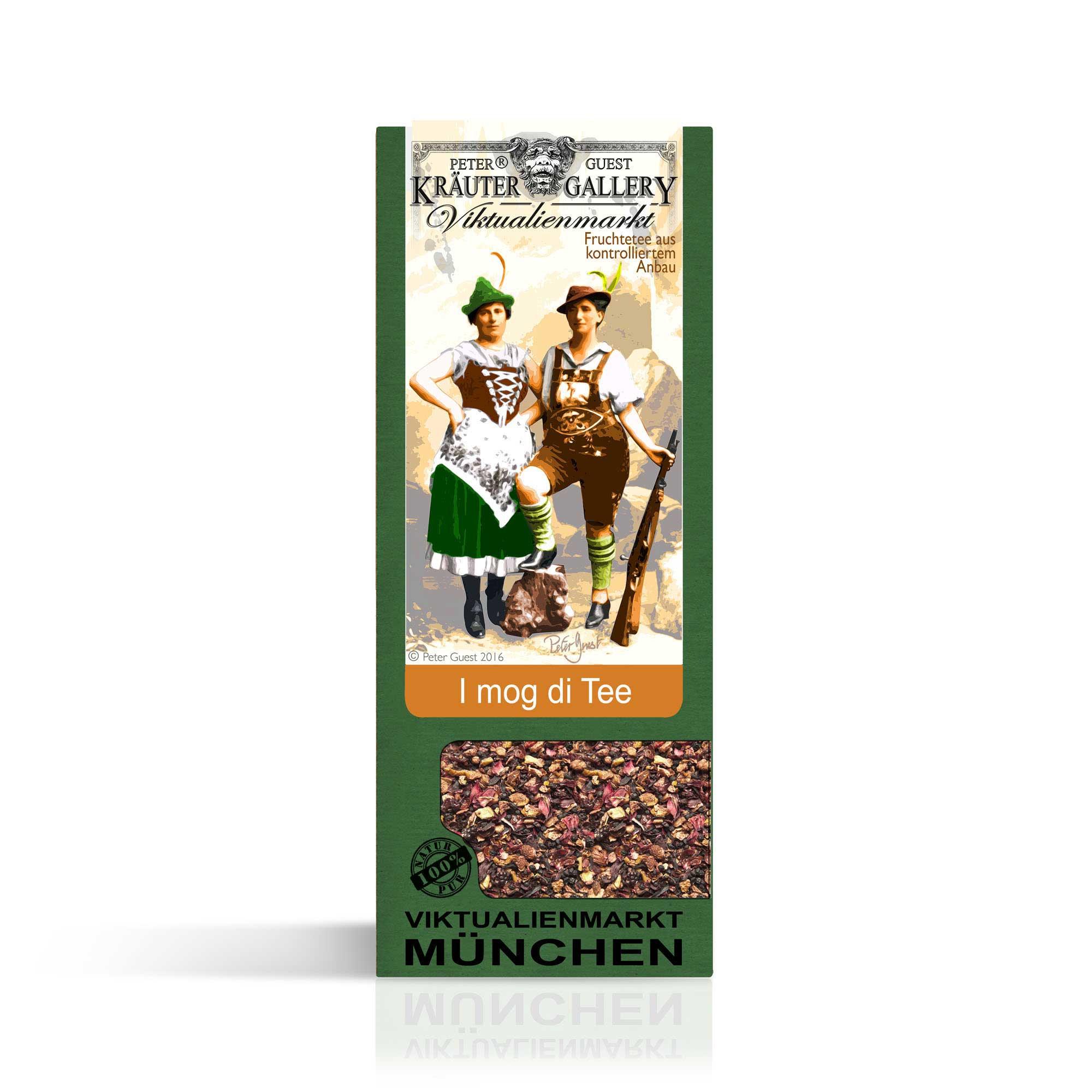 Früchtetee-Mischung aus natürlichen Zutaten mit Zitrusgeschmack; lose, grobe Stücke in bunten Rot-, Orange- und Gelbtönen.