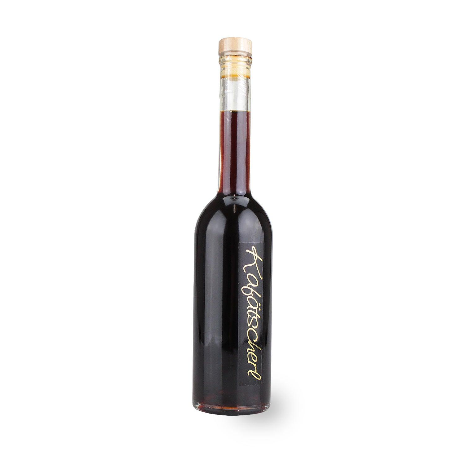 Handgefertigter Mokkalikör mit dunkler, klarer Farbe in Glasflasche, aromatisch, 0,2 Liter, Chiemgau.