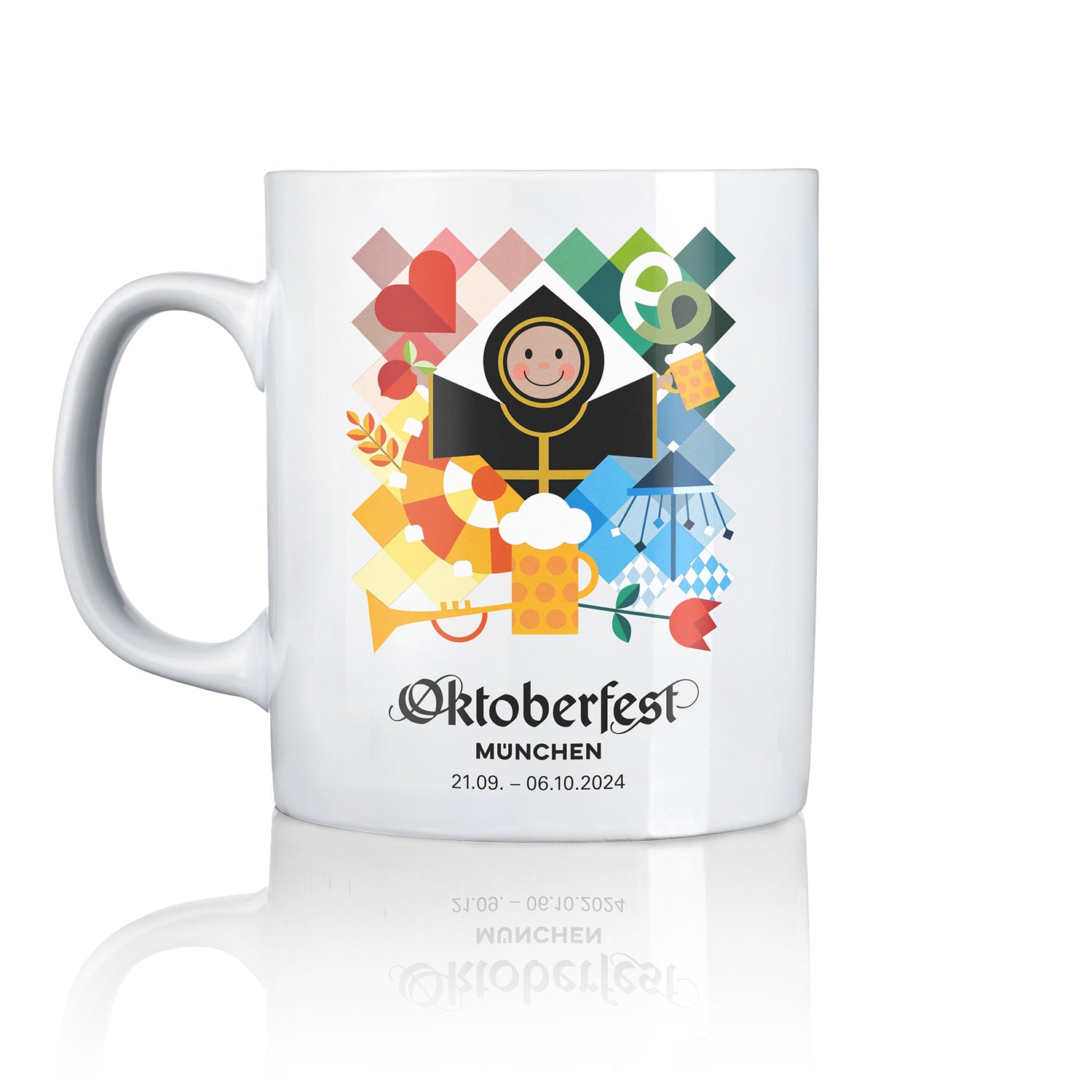 Keramiktasse mit großem Henkel, Oktoberfest 2024 Plakatmotiv, runde Form, ca. 310 ml Fassungsvermögen.