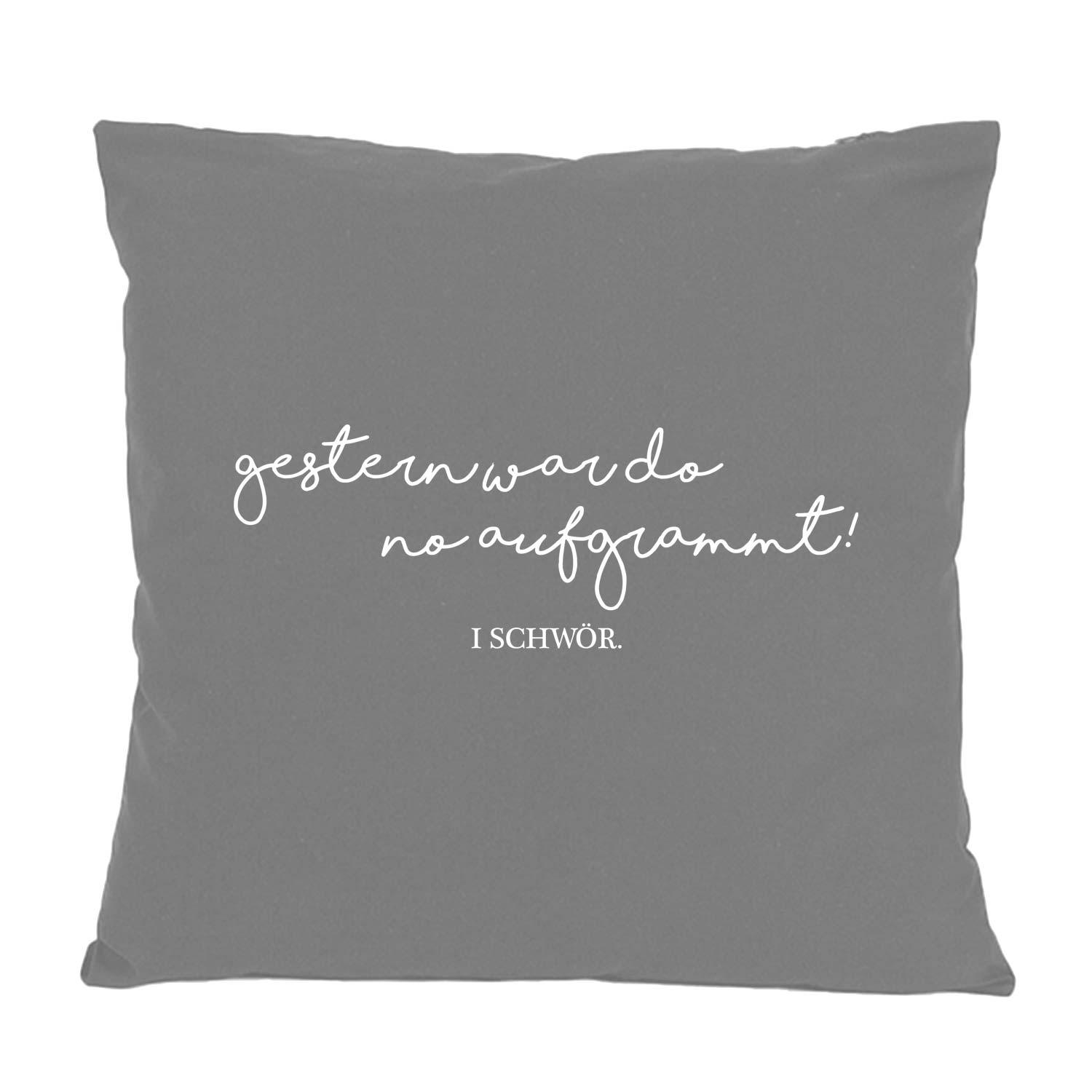 Quadratisches Dekokissen mit Bayern-Motiv, Schriftzug „Aufgrammt“, bedruckt, ca. 40x40 cm, 100 % Baumwolle.