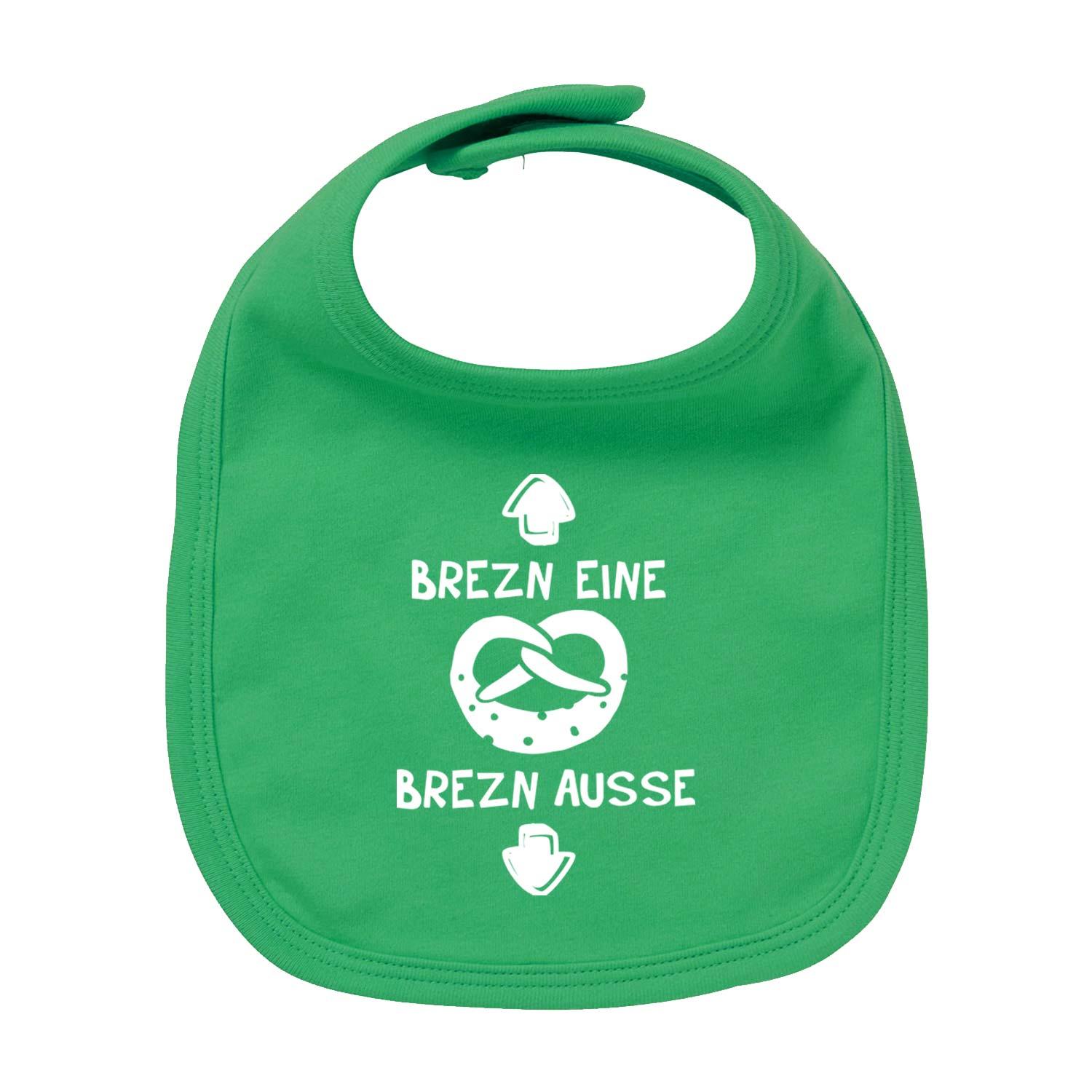 Baby-Lätzchen mit Brezel-Motiv und großem Schriftzug, aus 100 % Bio-Baumwolle, rechteckig, 35 × 22 cm.