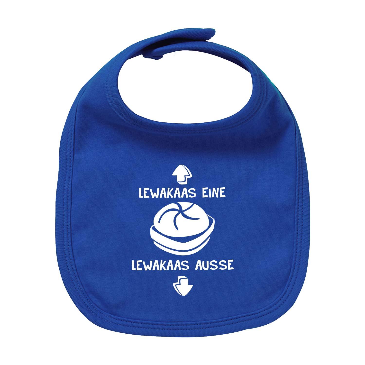 Baby-Lätzchen mit aufgedrucktem Schriftzug „Lewakaas®“, runde Form, aus 100 % Bio-Baumwolle, Siebdruck.