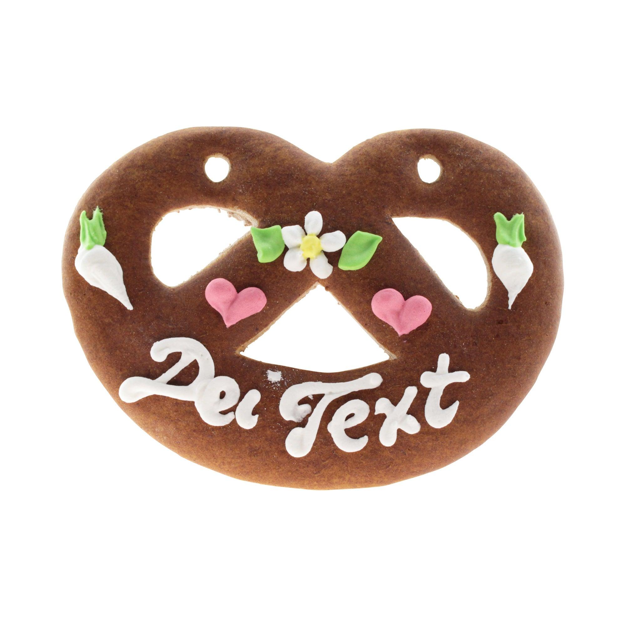 Lebkuchen-Herz in Brezenform mit Wunschtext - 12 cm x 15 cm - bavariashop - mei LebensGfui