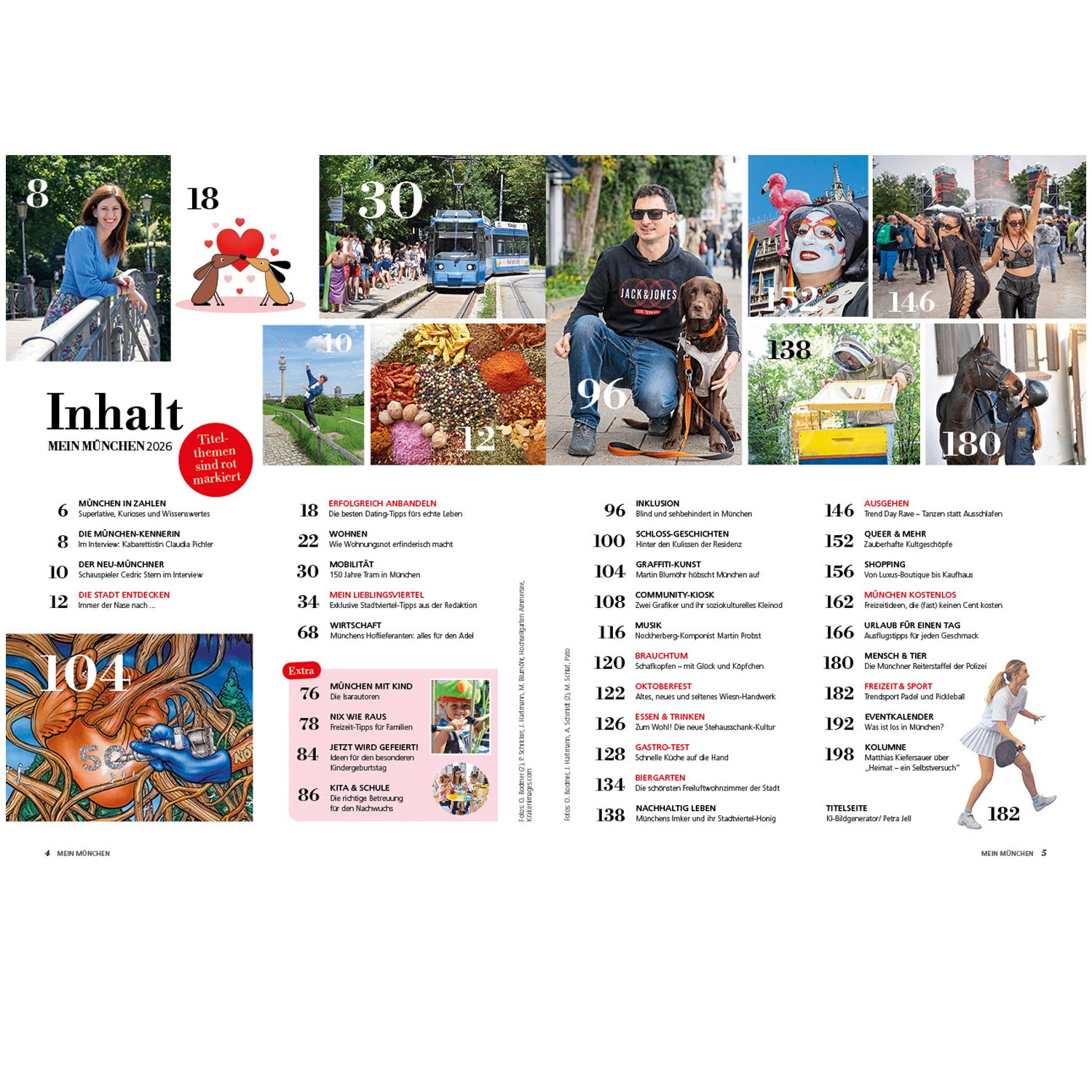 Magazin Mein München 2026 Inhaltsverzeichnis mit vielfältigen Lifestyle-Aufnahmen und Titelthemen.